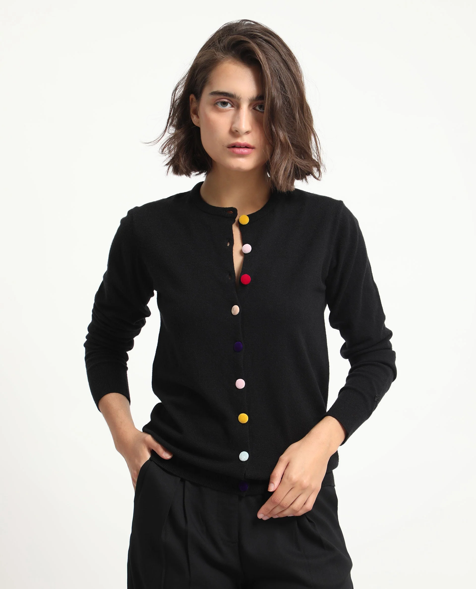 Rareism Women's Alle Black Viscose Crew Neck Plain Regular Fit Sweater