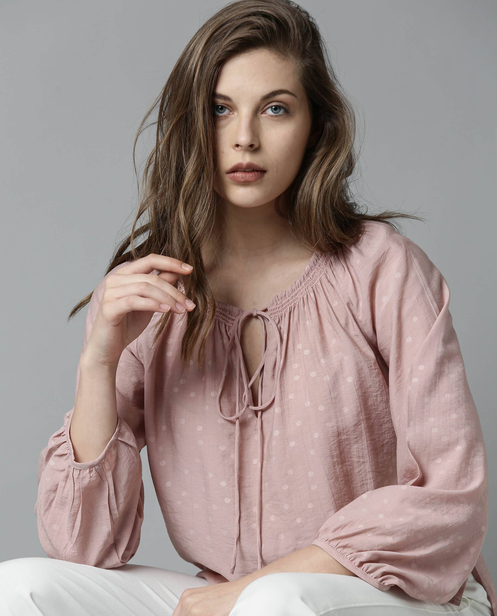 Rareism Women Amour Pink Top Full Sleeves Solid