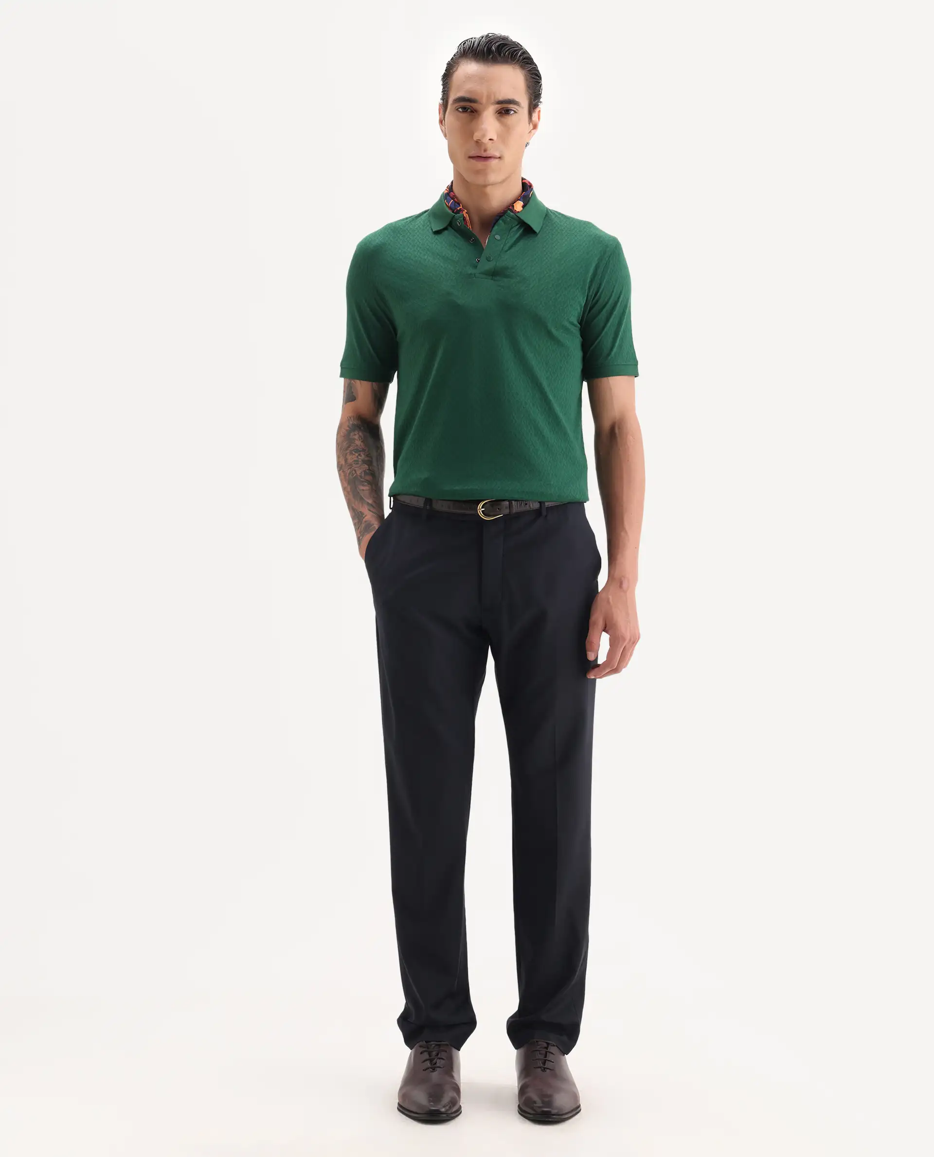 Rare Rabbit Men's Arbo Navy Wool Plain Regular Fit Trouser