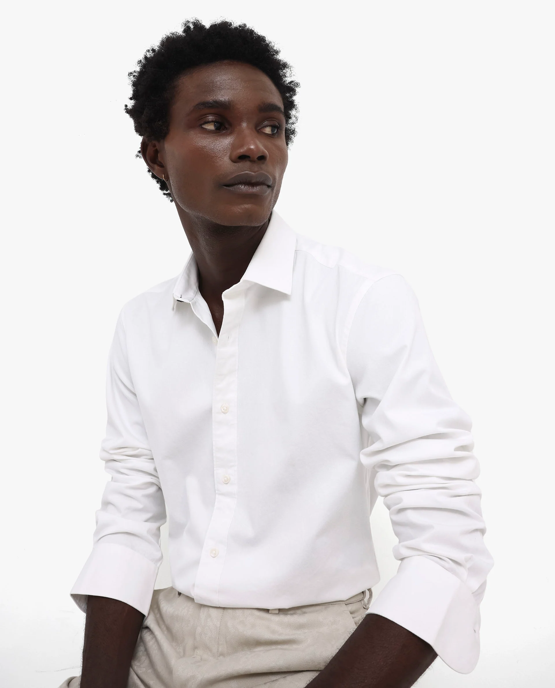 Rare Rabbit Men's Arlet White Cotton Plain Regular Fit Full Sleeve Collared Shirt