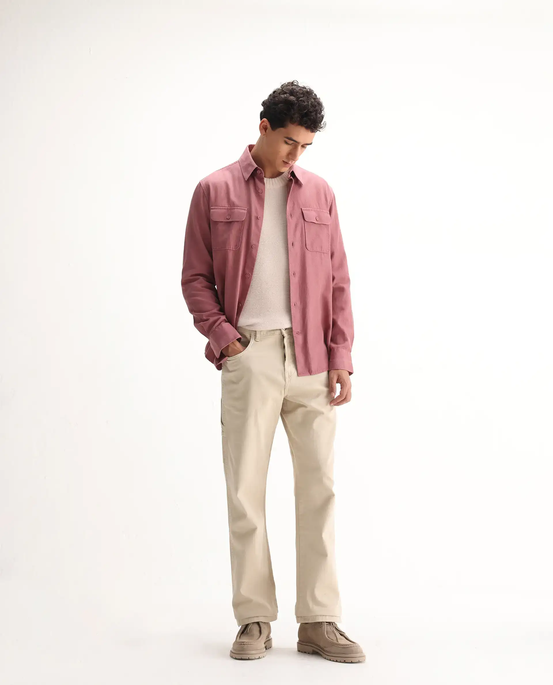 Rare Rabbit Men's Arni Off White Cotton Plain Relaxed Fit Jeans