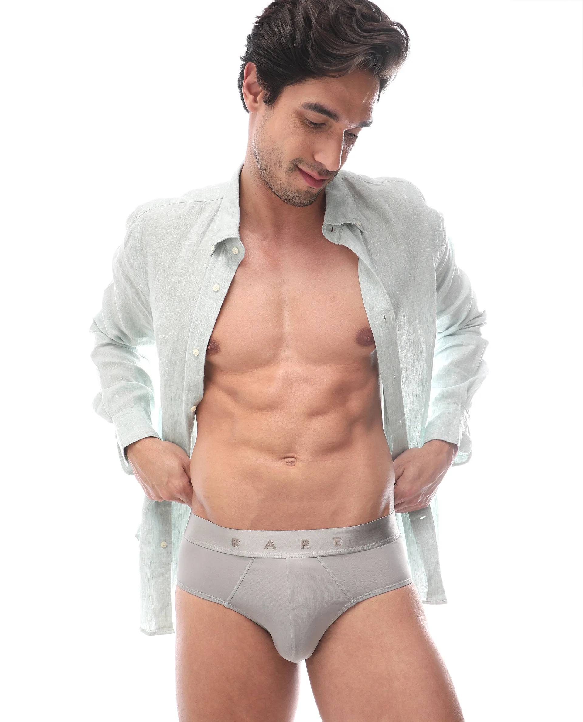 Rare Rabbit Men's Asit Grey Soft Nylon Blend Stretch Briefs