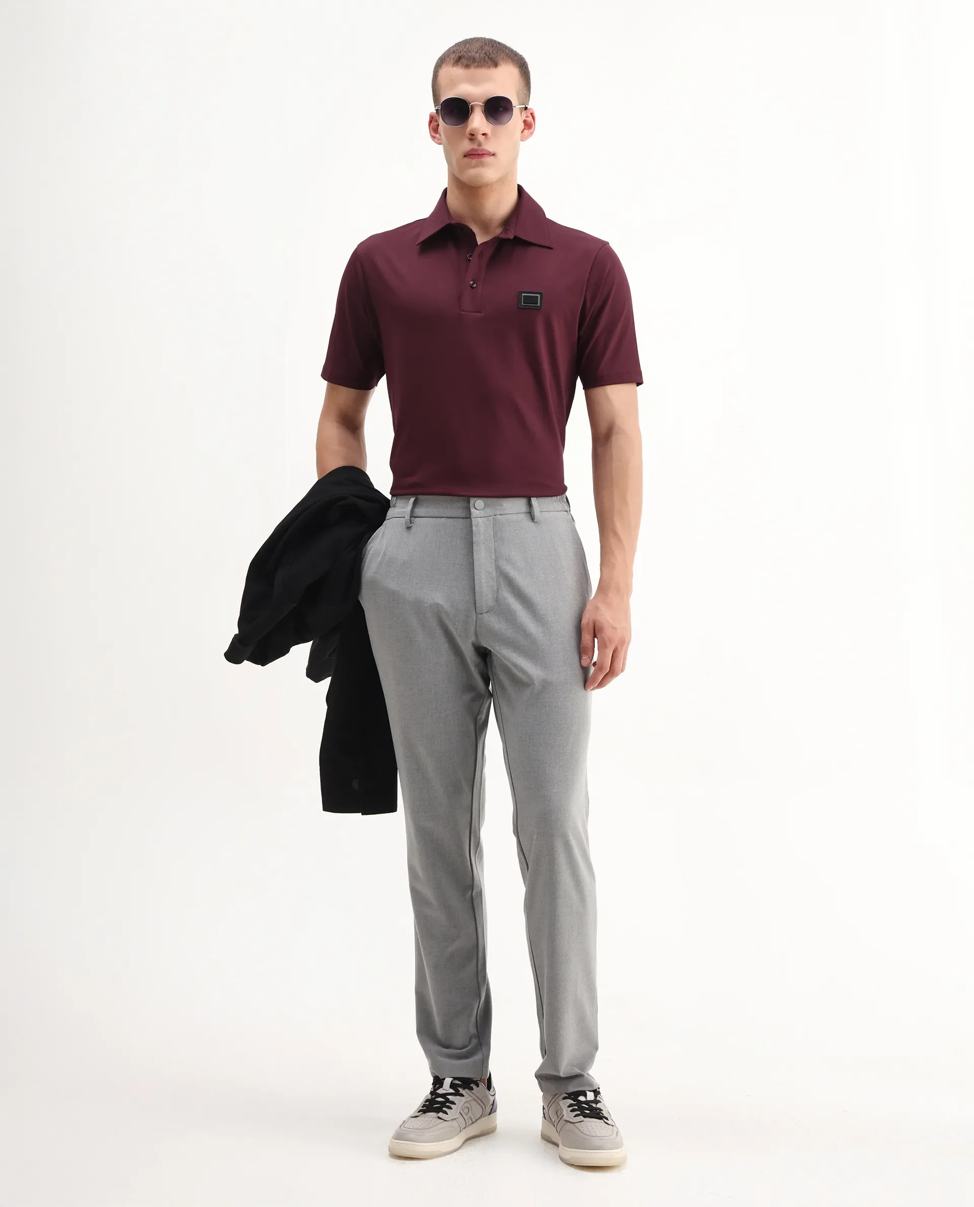 Rare Rabbit Men's Badger-25 Dark Brown Cotton Blend Plain Regular Fit Half Sleeve Polo - Image 2