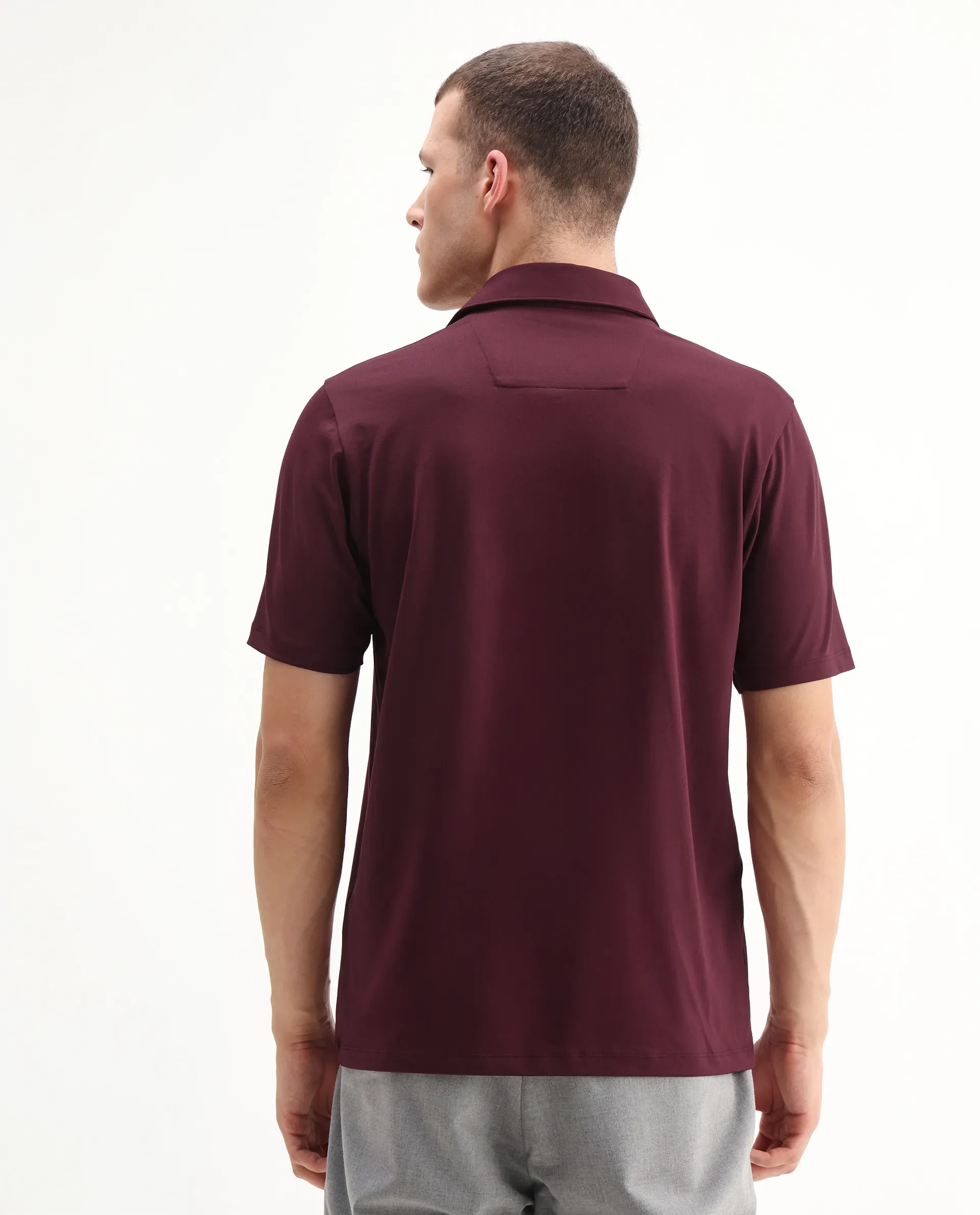 Rare Rabbit Men's Badger-25 Dark Brown Cotton Blend Plain Regular Fit Half Sleeve Polo - Image 7