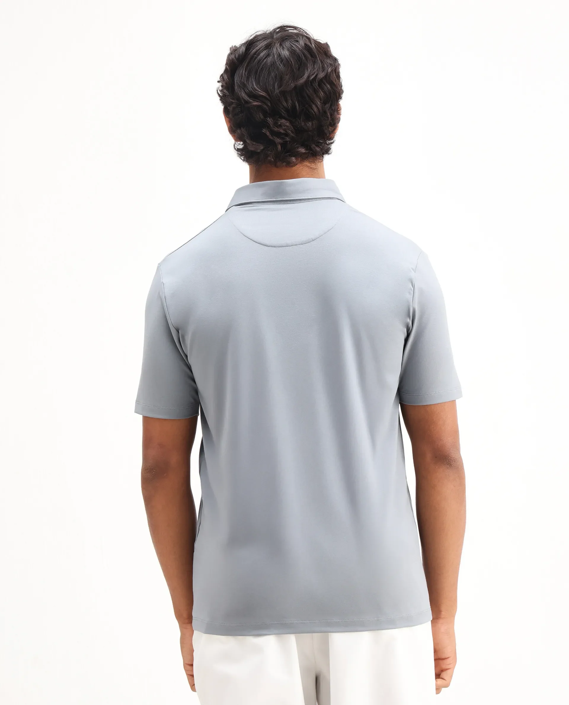 Rare Rabbit Men's Badger-25 Dusky Blue Cotton Blend Plain Regular Fit Half Sleeve Polo - Image 7