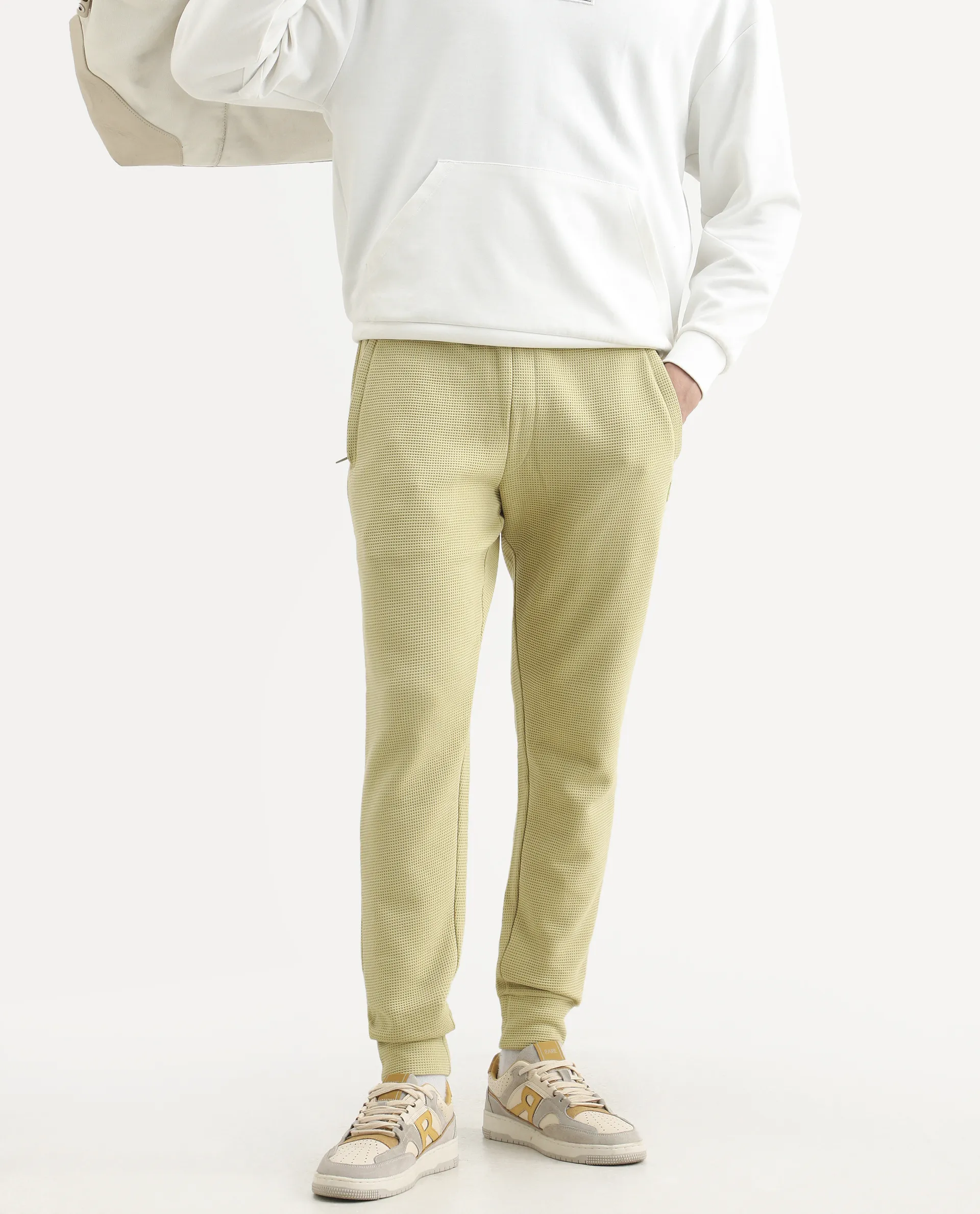 Rare Rabbit Men's Bastian Pastel Green Cotton Regular Fit Joggers