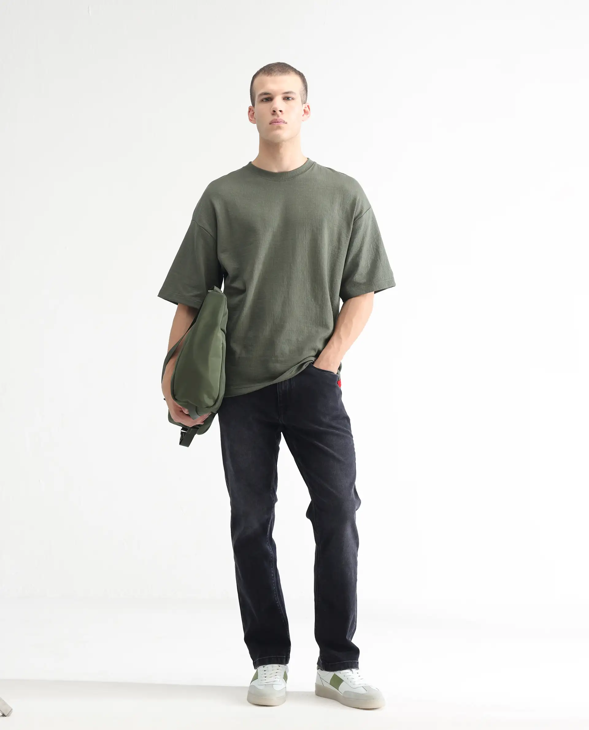 Rare Rabbit Men's Batten Grey Cotton Plain Hawk Slim Fit Jeans