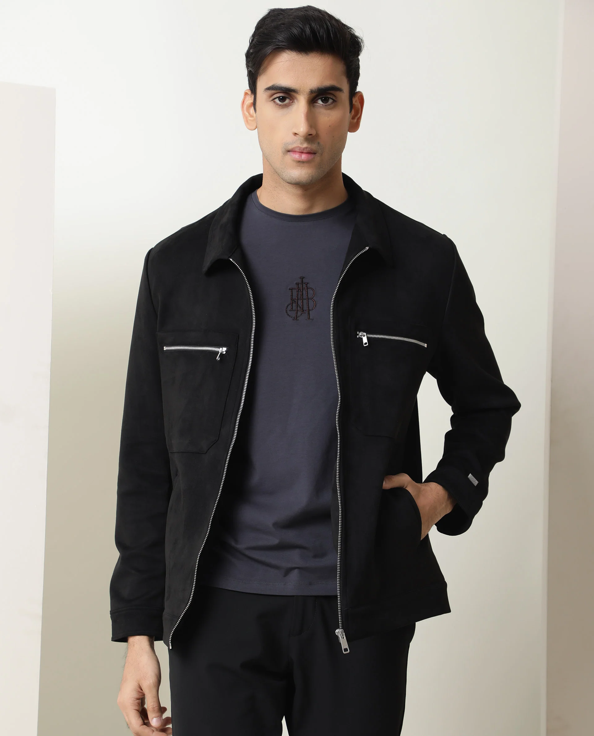 Rare Rabbit Men's Bax Black Regular Fit Jacket