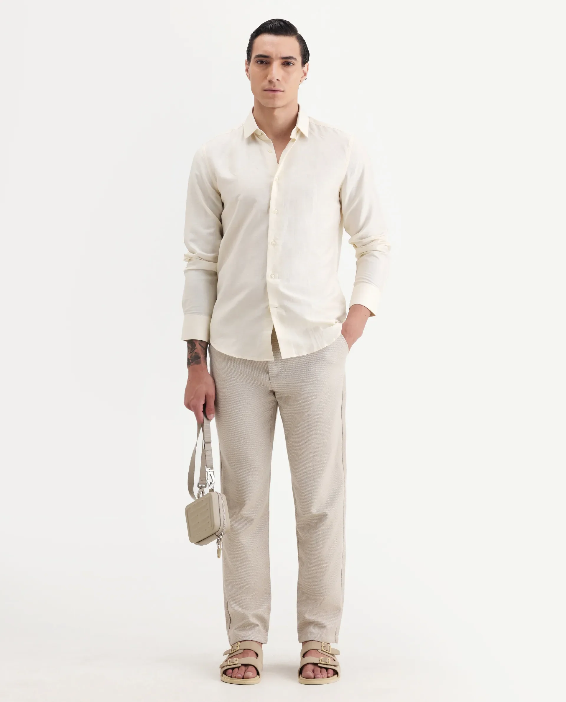 Rare Rabbit Men's Polyester Blend Plain Regular Fit Trouser