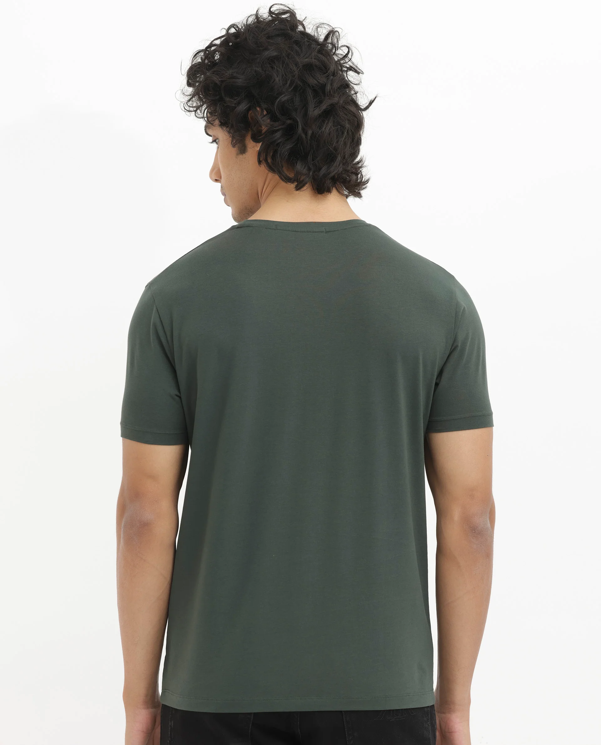 Rare Rabbit Men's Bion Olive Cotton Blend Graphic Print Regular Fit Half Sleeve Crew Neck T-Shirt - Image 10