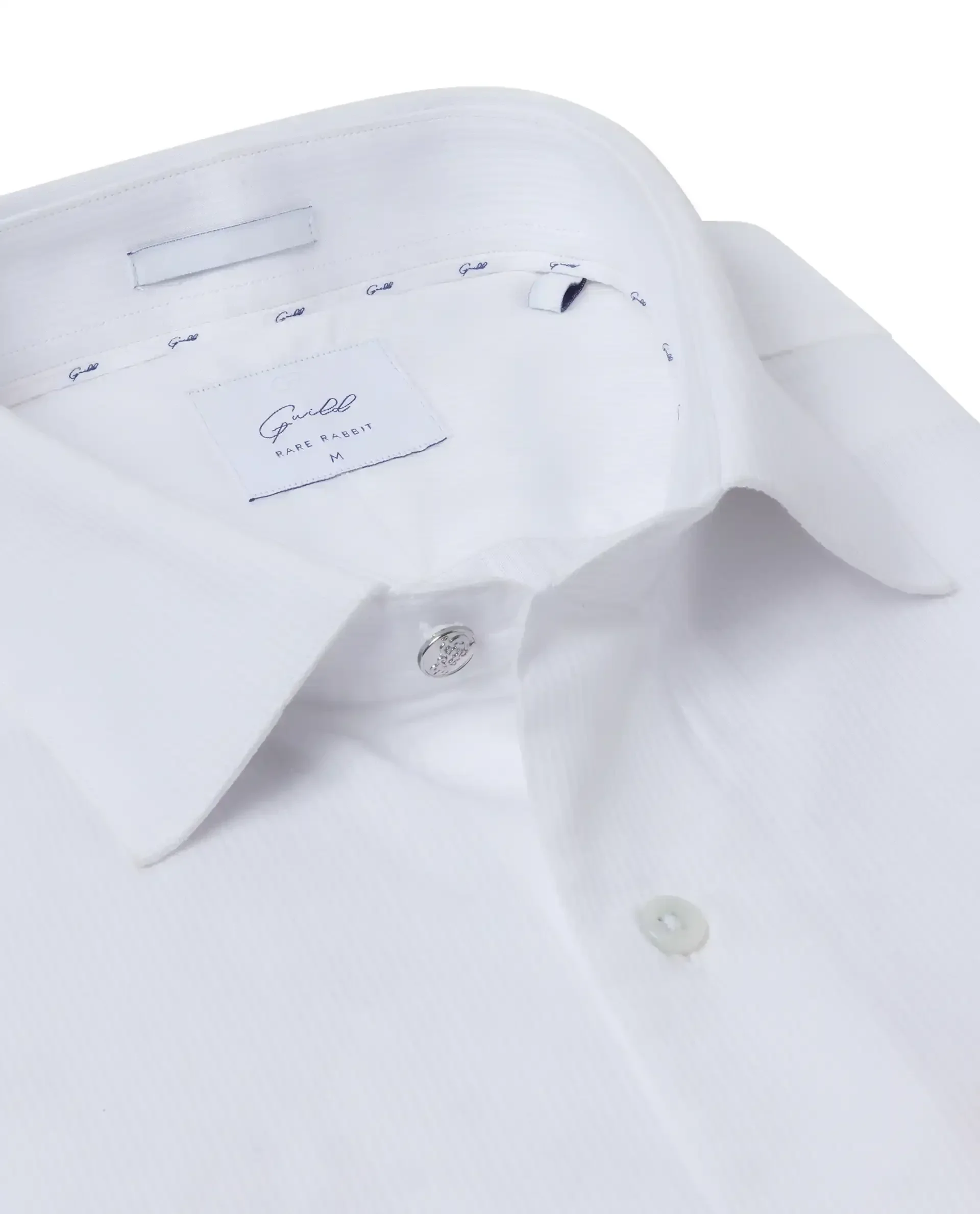 Rare Rabbit Men's Bovec White Cotton Textured Regular Fit Full Sleeve Collared Shirt
