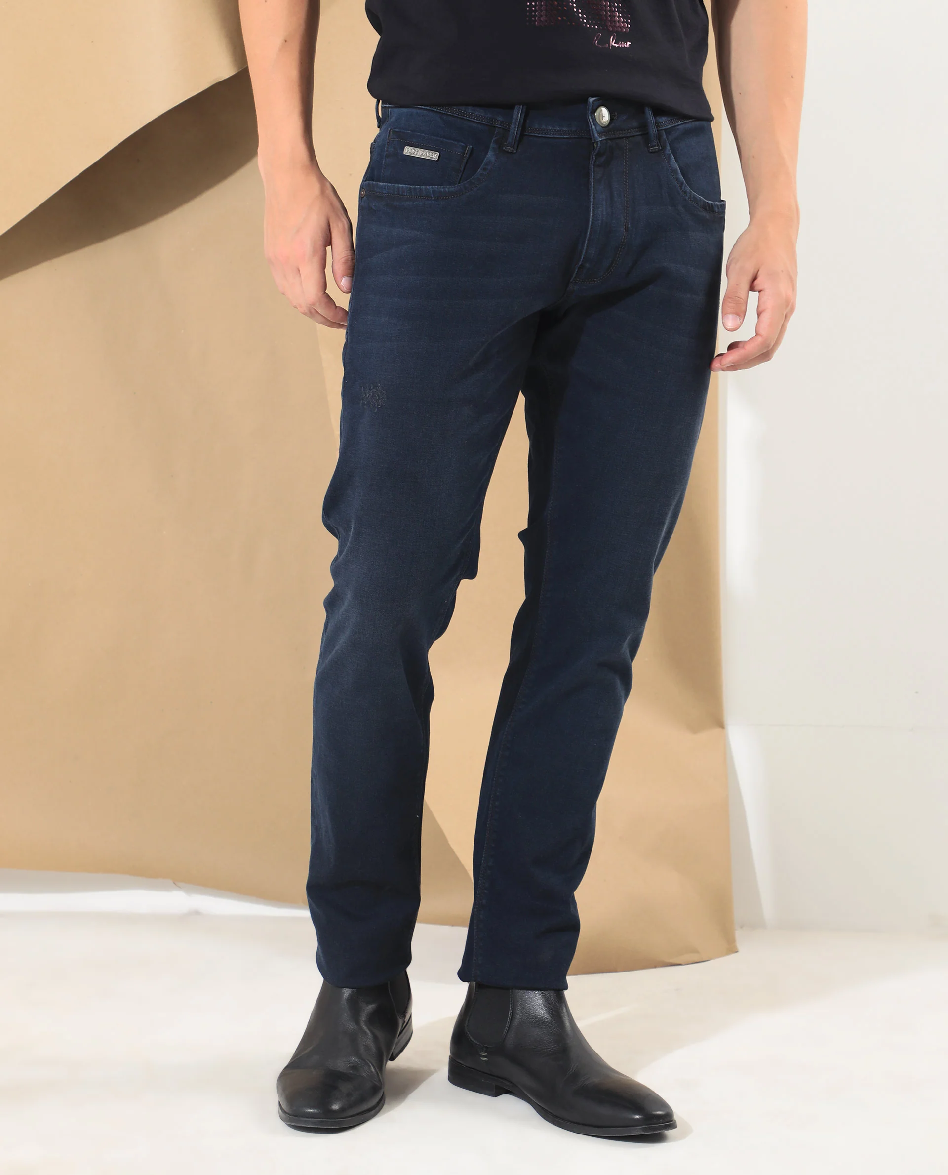 Rare Rabbit Men's Bray Blue Cotton Plain Hawk Slim Fit Jeans