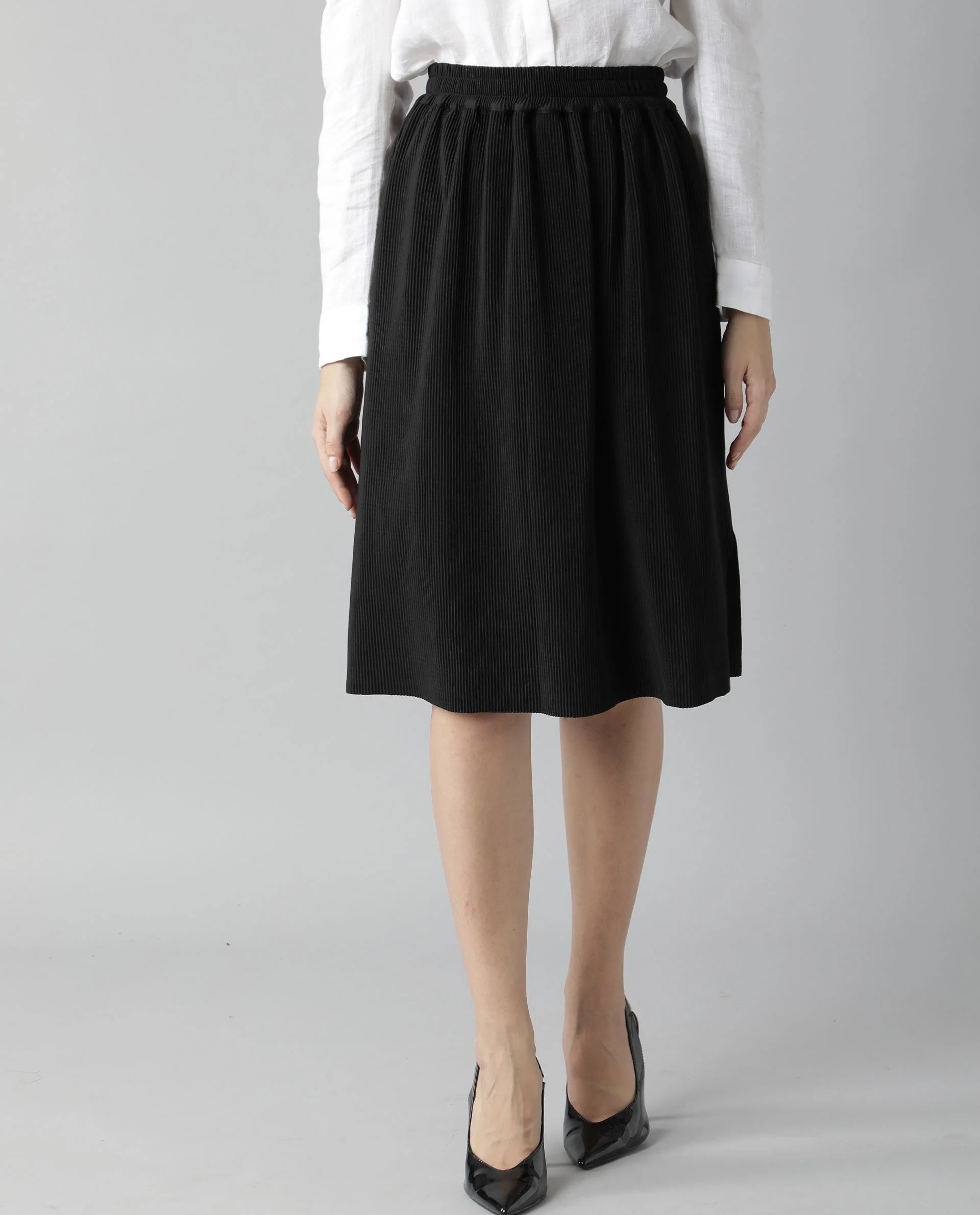 Rareism Womens Browse Black Skirt Pleated Mid Length Back Slit