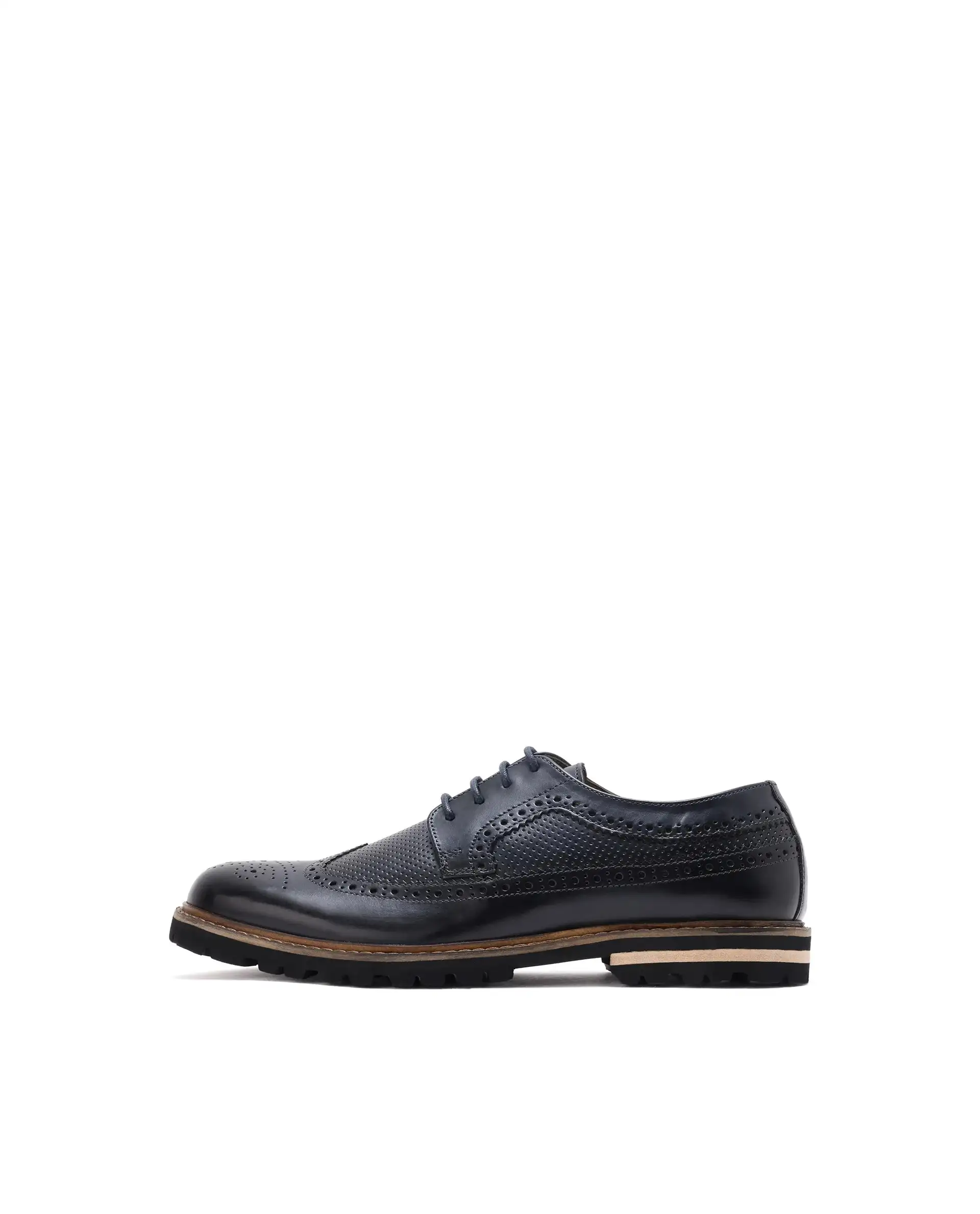 Rare Rabbit Mens Brox Navy Derby Lace-Up Brogue Detailing Leather Formal Shoes - Image 8