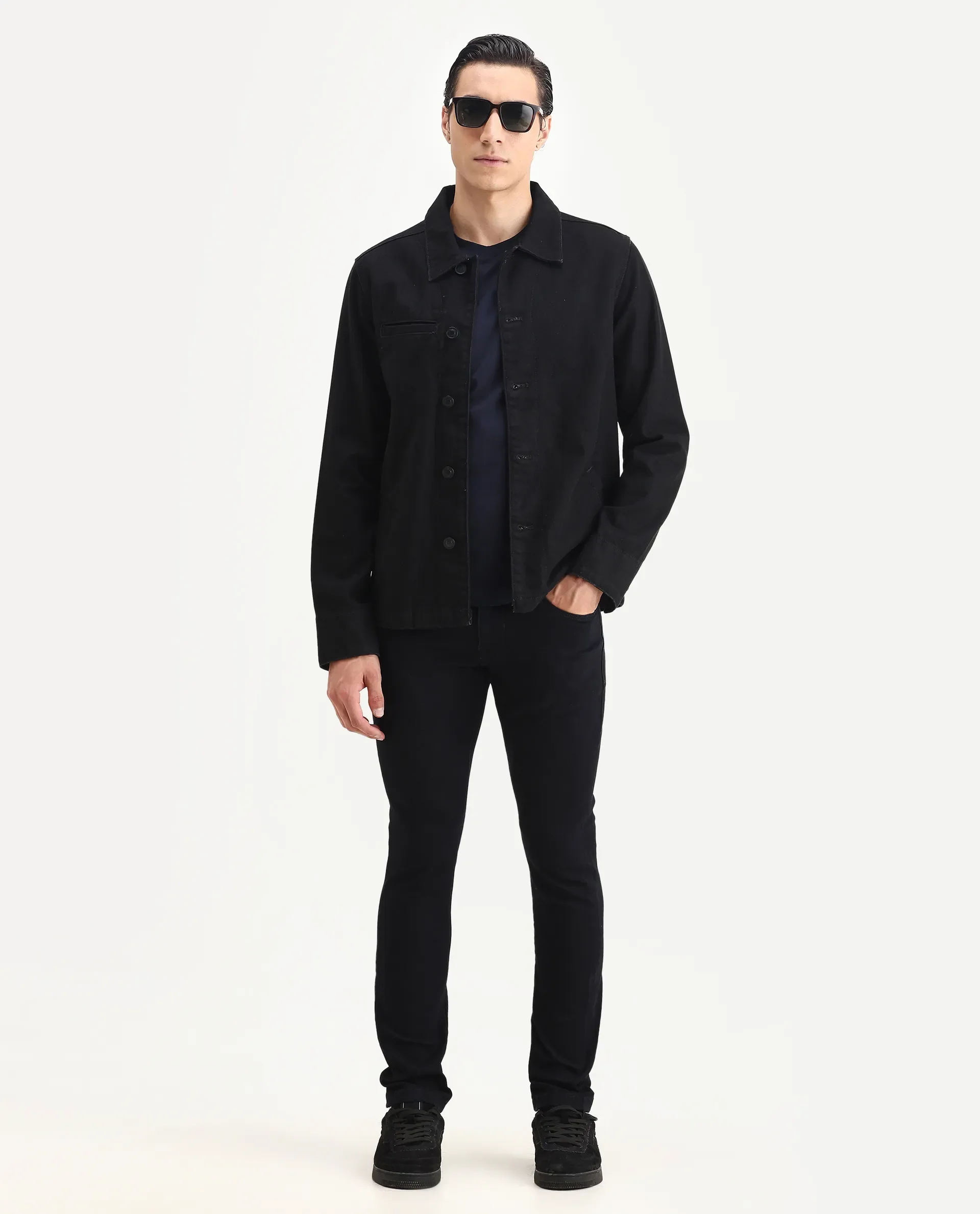 Rare Rabbit Men's Calin Dark Navy Cotton Blend Plain Hawk Slim Fit Jeans