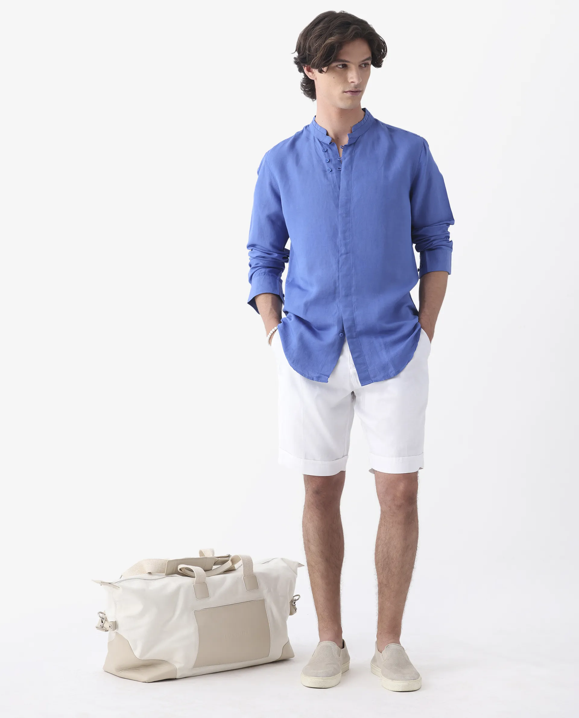 Rare Rabbit Men's Camer White 100% Linen Plain Regular Fit Shorts