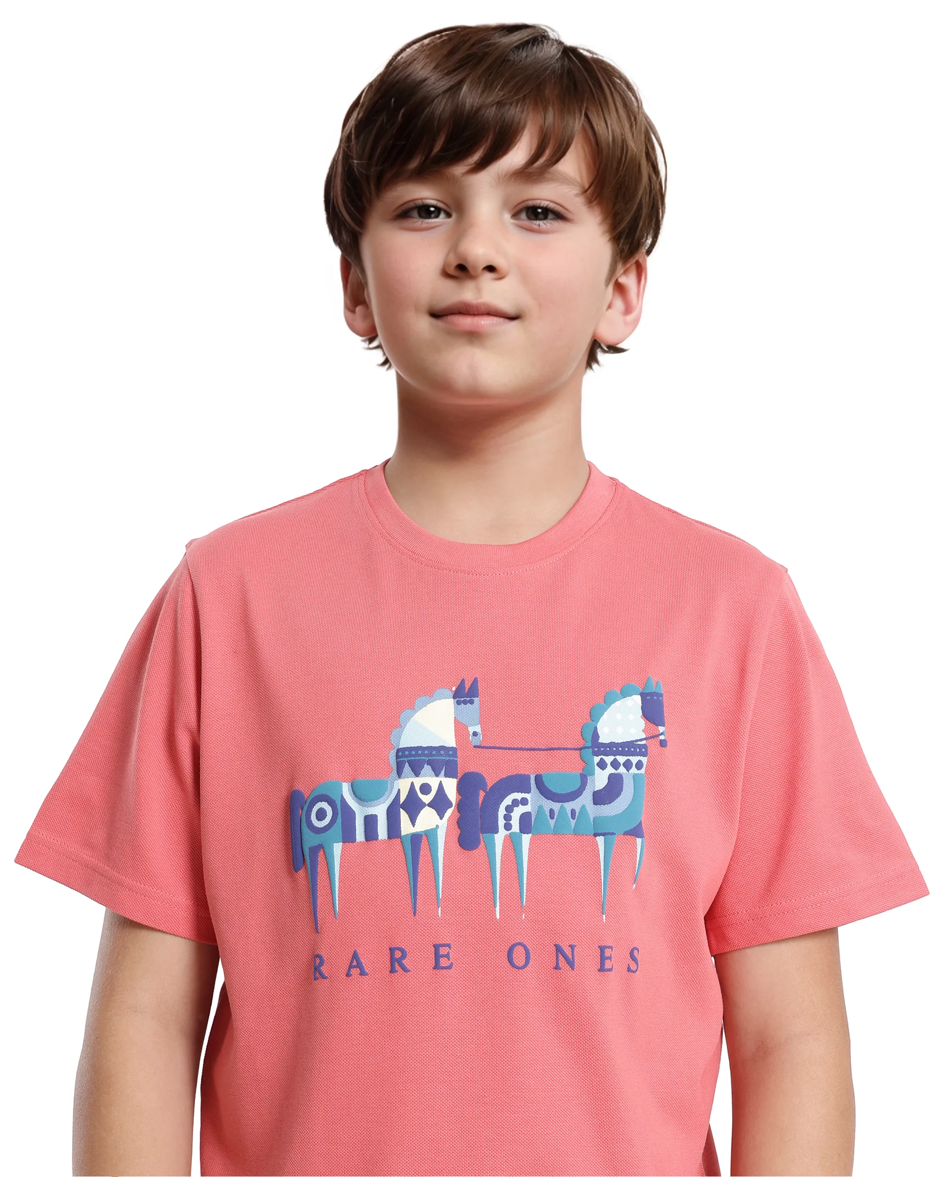 Rare Ones Kids Carno Peach Cotton Blend Fabric Half Sleeves Crew Neck Graphic Print T-Shirt
