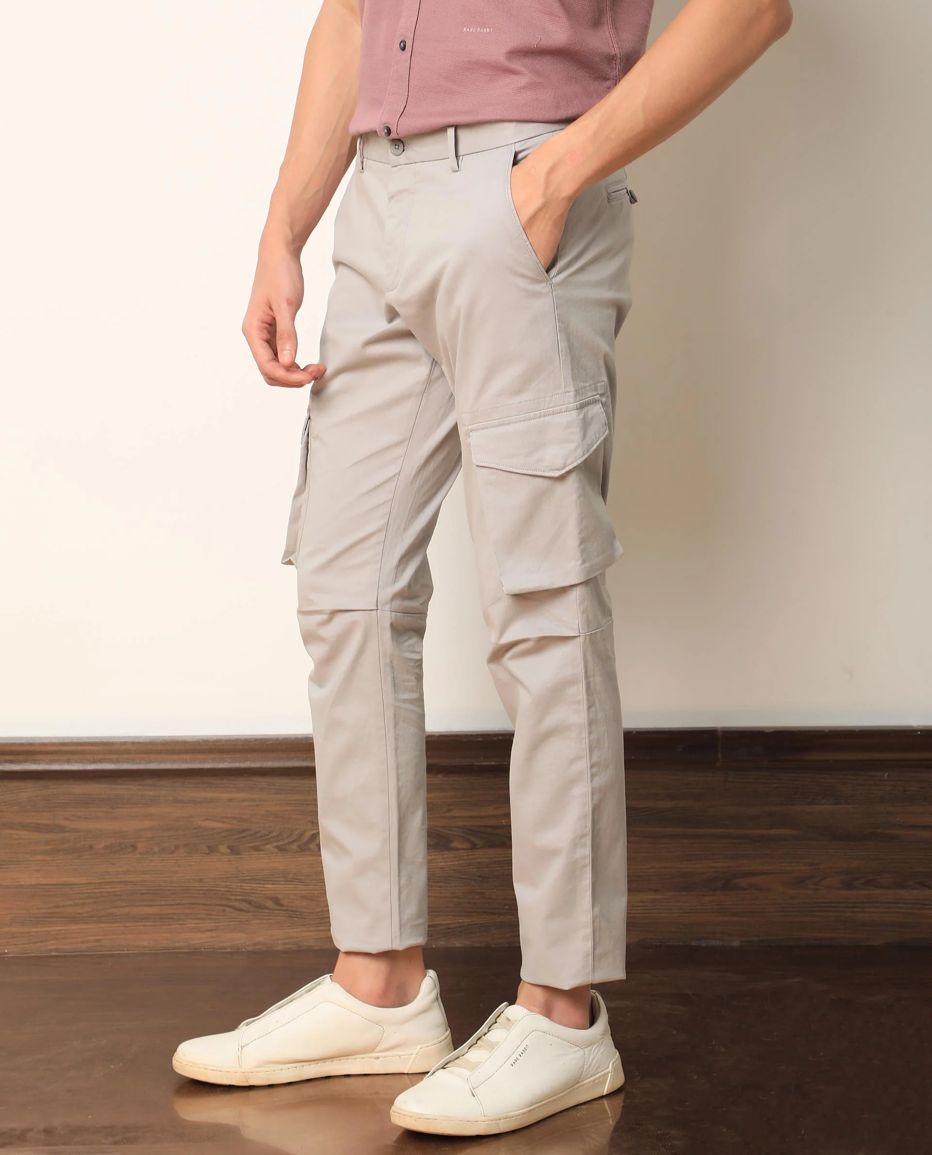Rare Rabbit Men's Celu Grey Plain Slim Fit Trouser