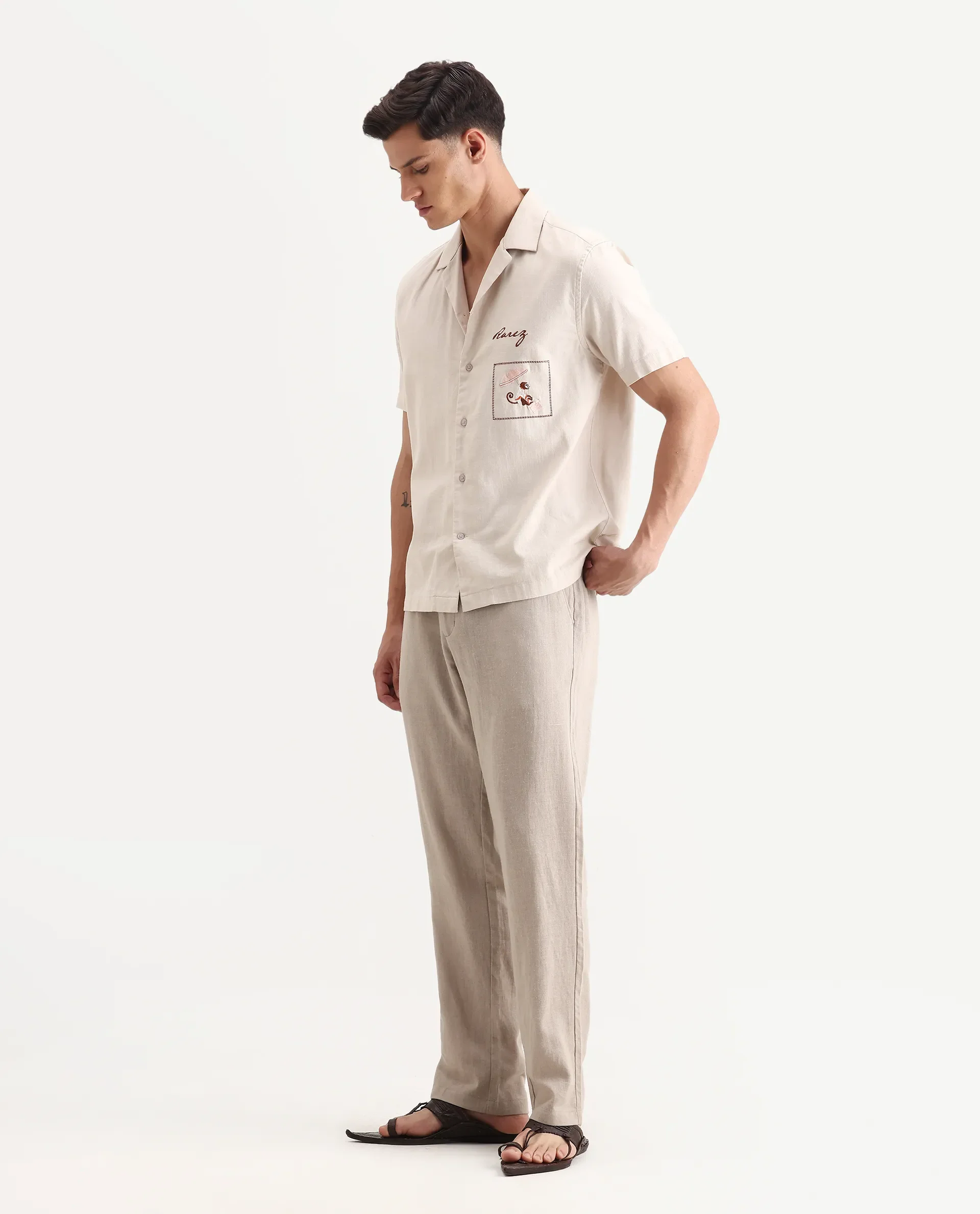 Rare Rabbit Men Chinio Linen Blend Drawstring Closure Plain Trouser