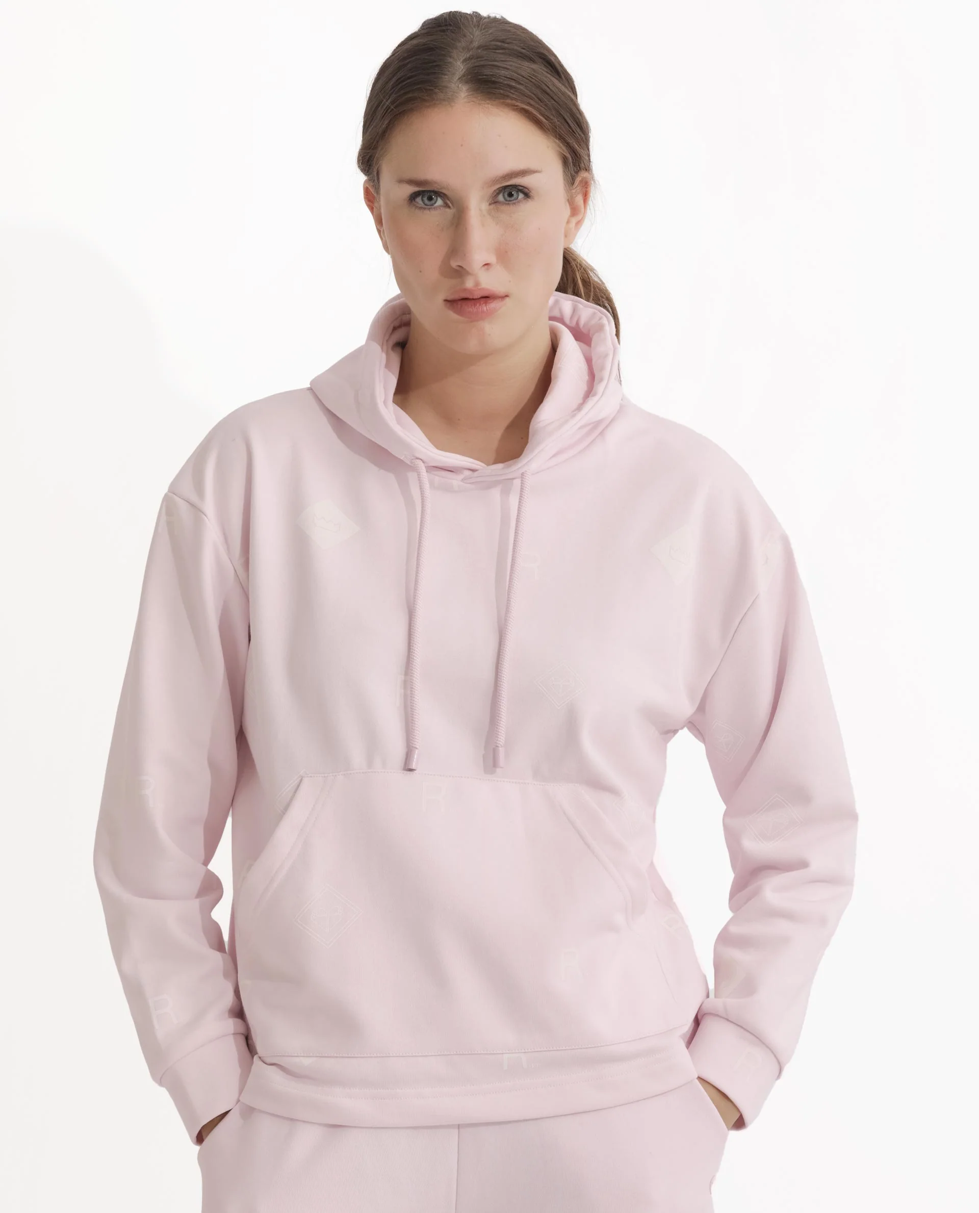 Rareism Women's Choice Light Pink Polyester Blend Hooded Plain Regular Fit Sweatshirt