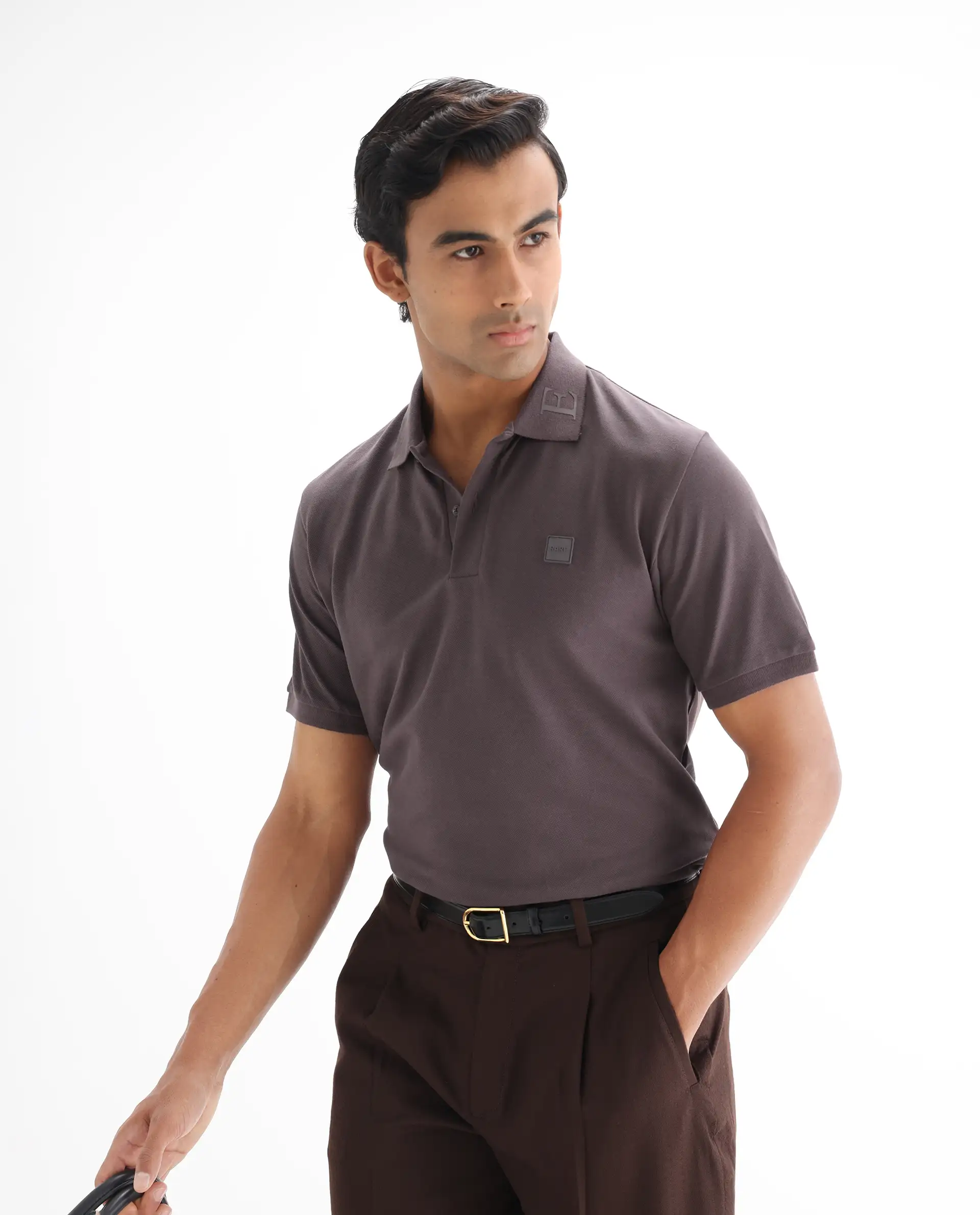 Rare Rabbit Men's Clif Dusky Purple Cotton Plain Regular Fit Half Sleeve Polo