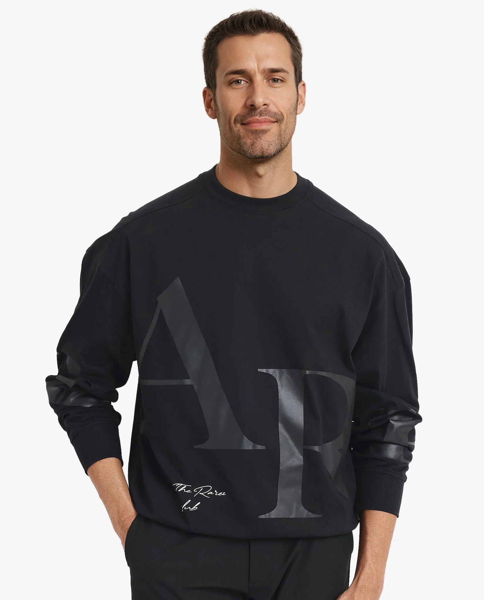 Rare Rabbit Men's Cloven Black Cotton Graphic Print Boxy Fit Full Sleeve Crew Neck Sweatshirt
