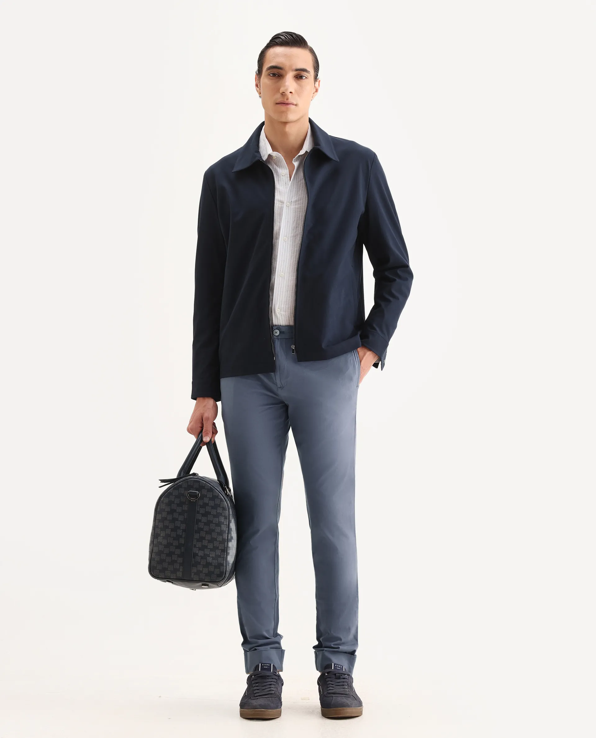 Rare Rabbit Men's Clovey Grey Cotton Plain Slim Fit Trouser