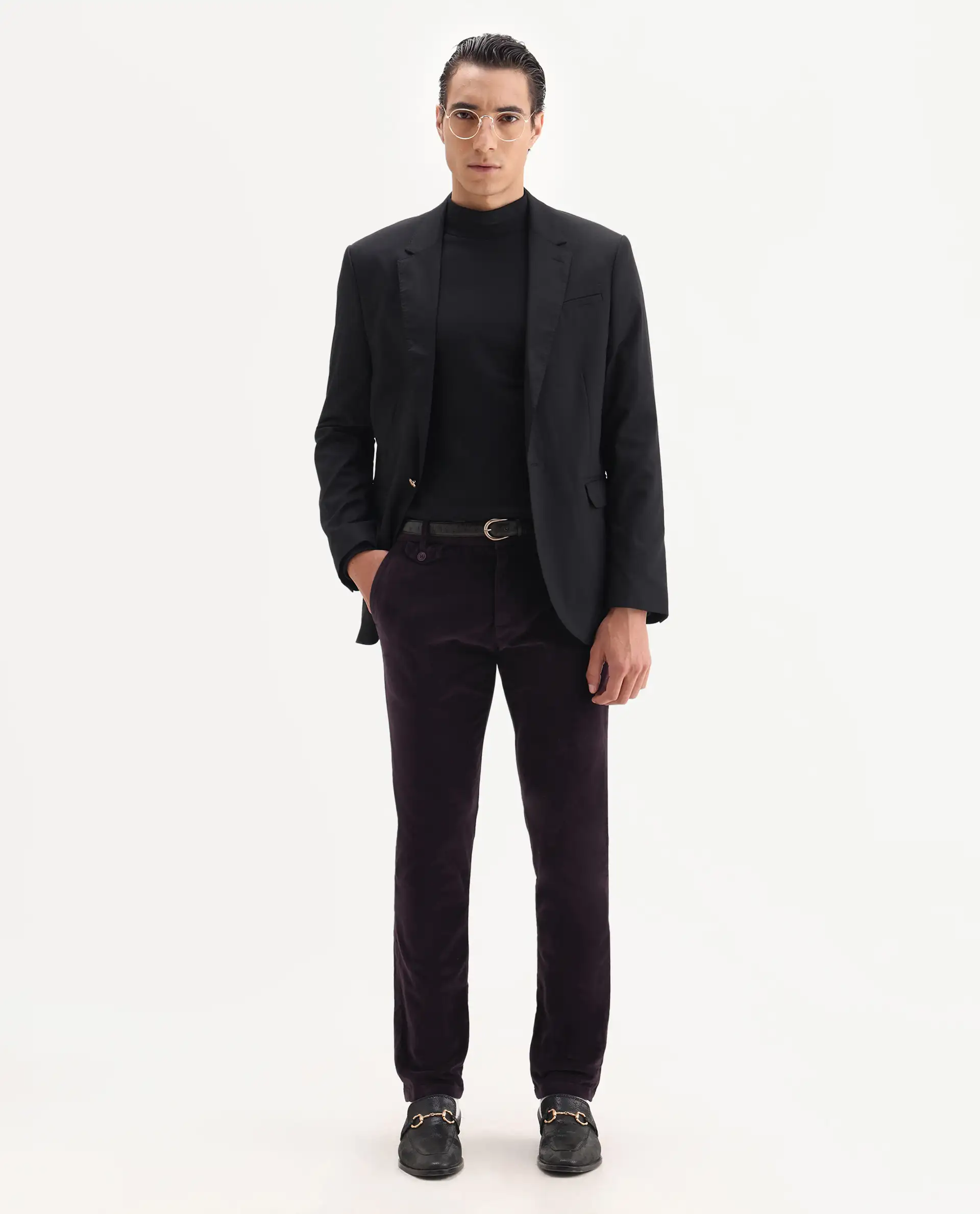 Rare Rabbit Men's Cloy Purple Cotton Plain Regular Fit Trouser