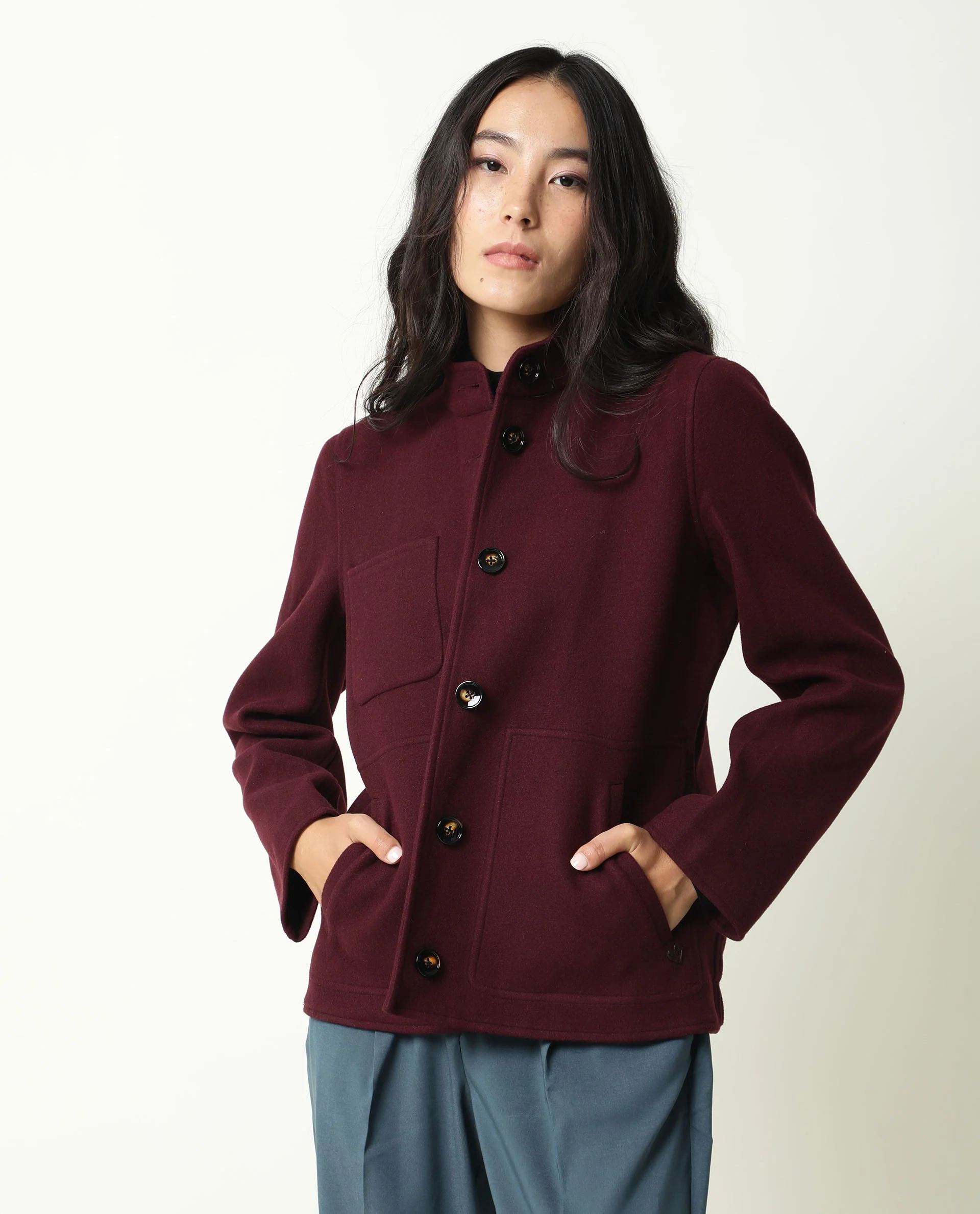Rareism Women's Comico Maroon Polyester Mandarin Collar Plain Regular Fit Jacket