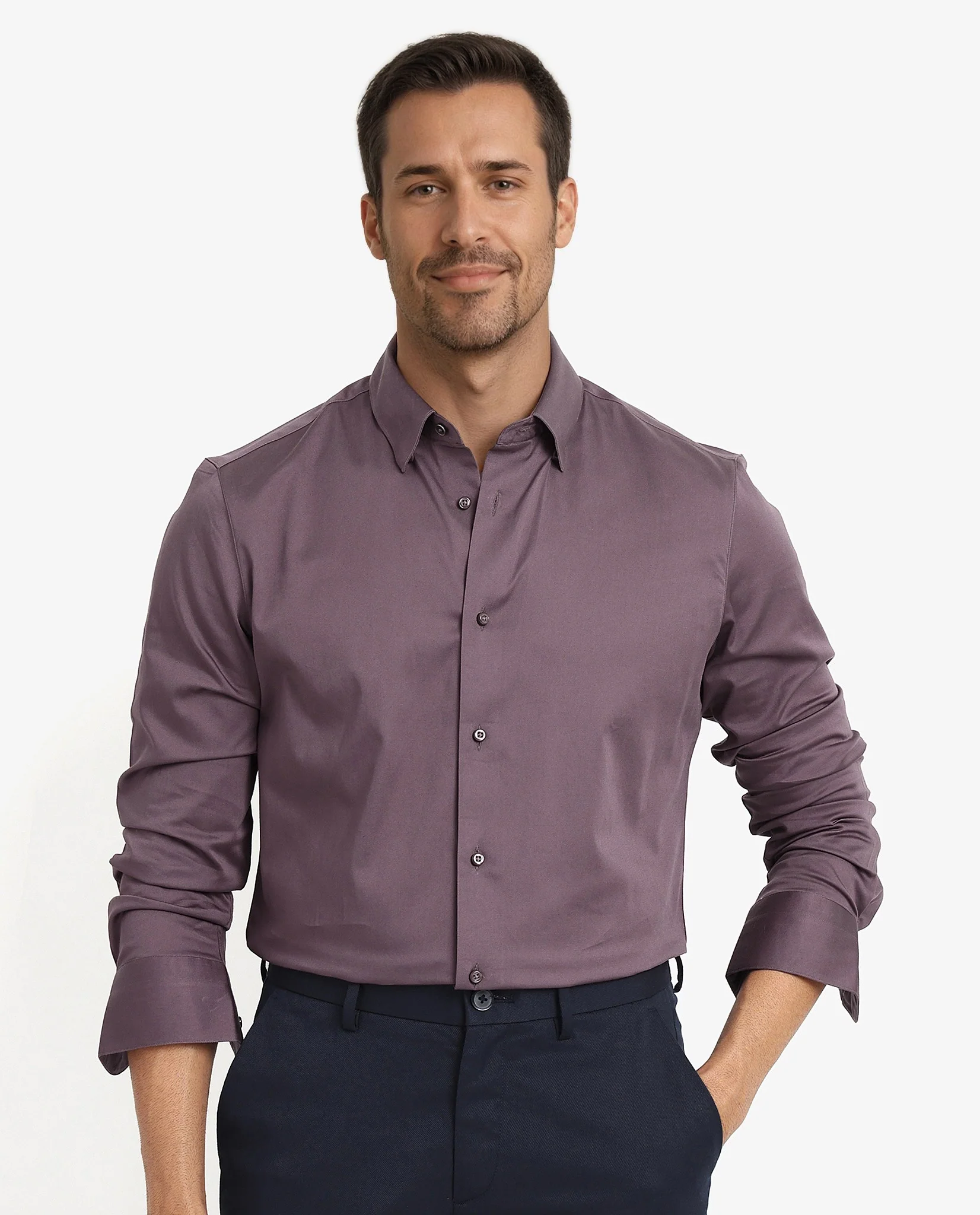 Rare Rabbit Men's Como-5 Dusky Maroon Satin Plain Regular Fit Full Sleeve Collared Shirt