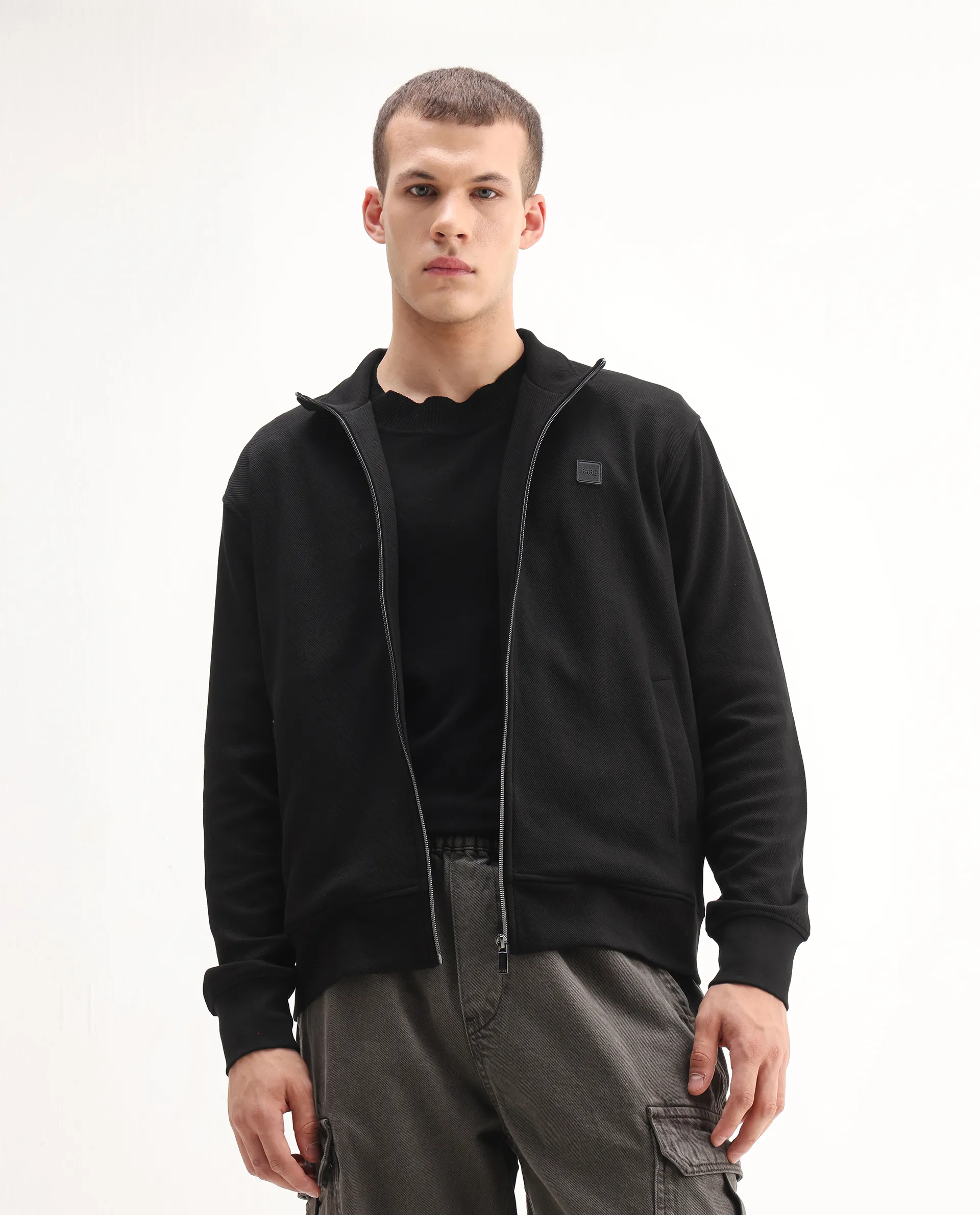 Rare Rabbit Men's Costo-J-S26 Black Polyester Blend Fabric Full Sleeve High Neck Relaxed Fit Plain Sweatshirt - Image 6