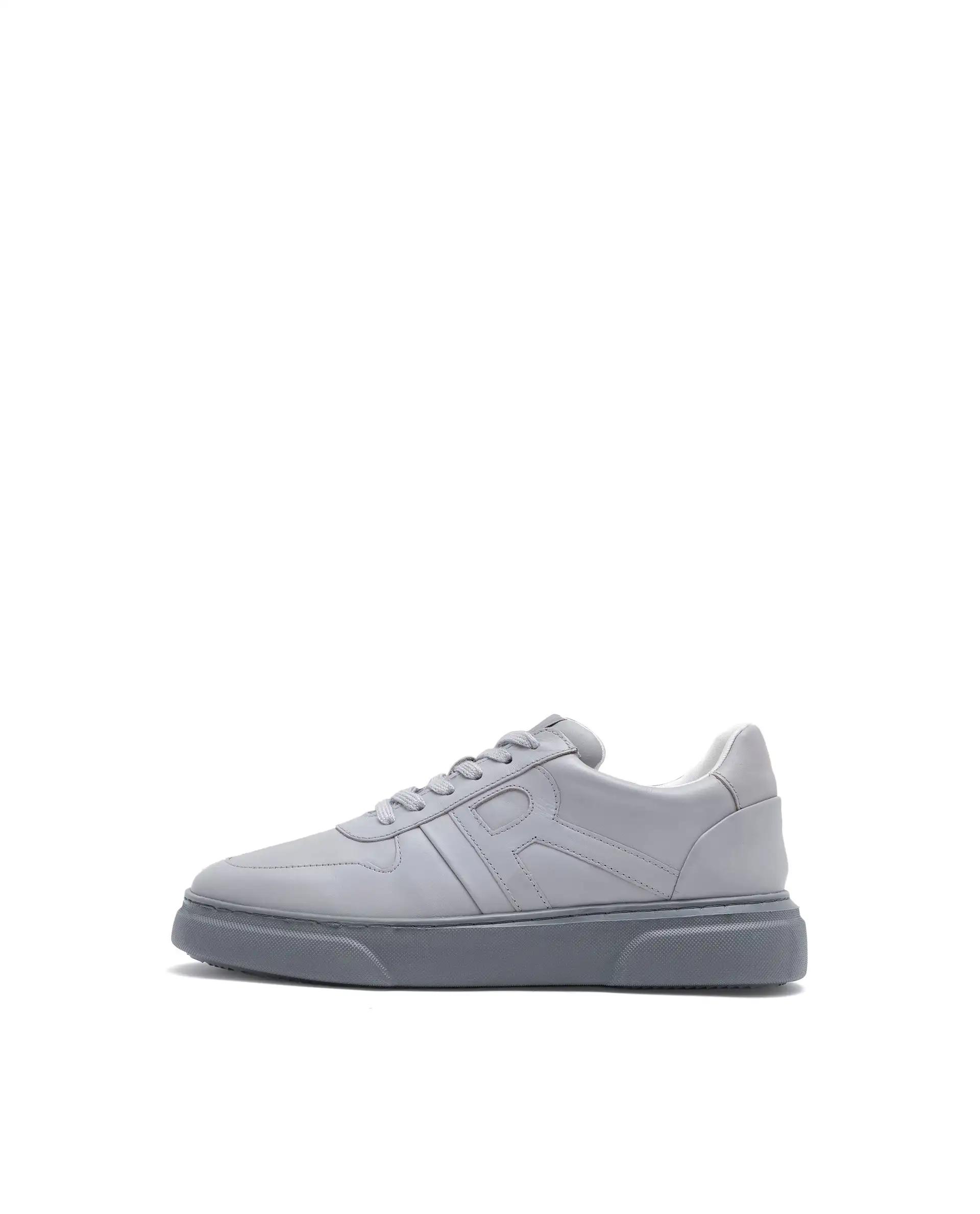 Rare Rabbit Men's Cygnus Grey Genuine Leather Monotone Low-Top Lace-Up Branded Sneaker Shoes