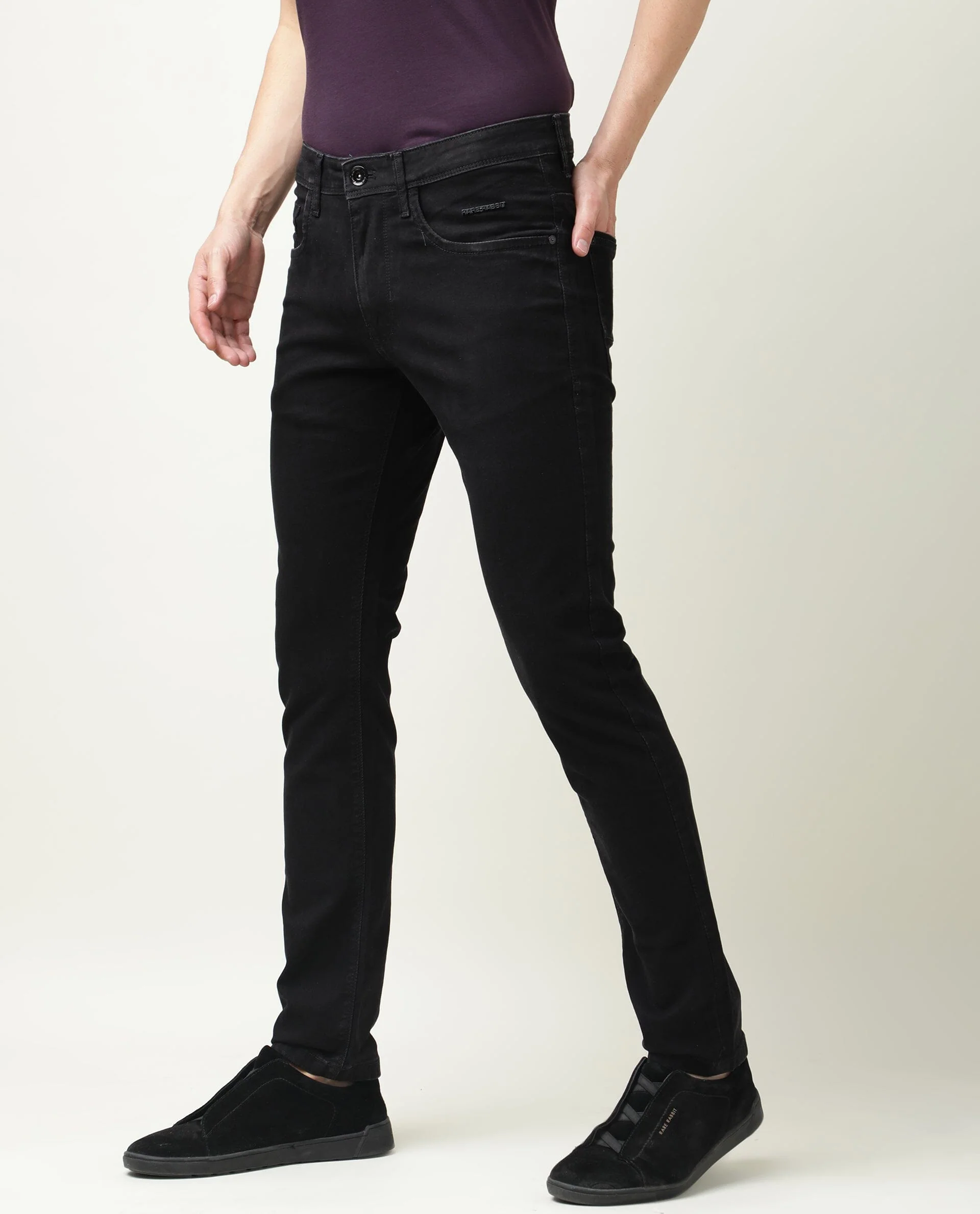 Rare Rabbit Men's Double Black Cotton Plain Hawk Slim Fit Jeans - Image 4