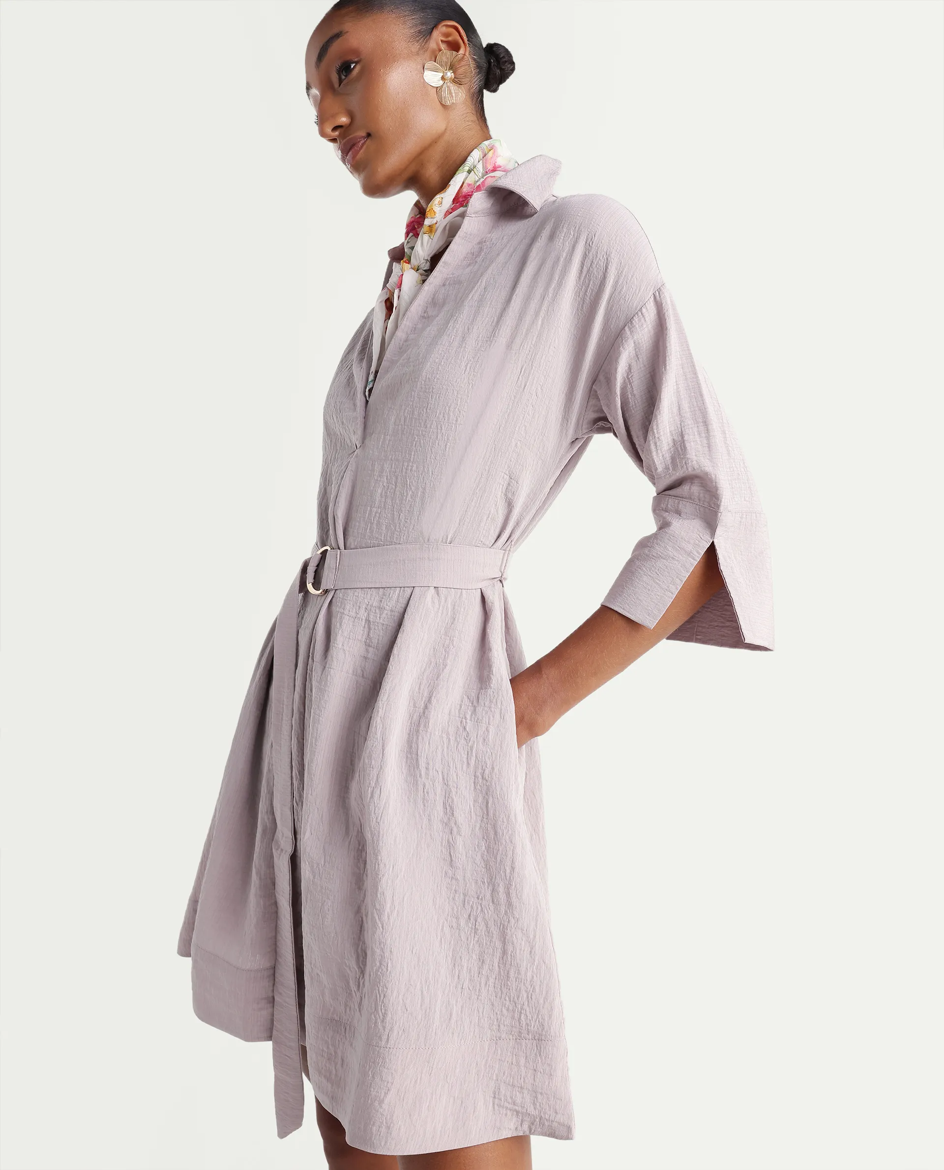 Rareism Women's Dova Pink Viscose Blend Jonny Collar Pull-On Fit And Flare Plain Dress