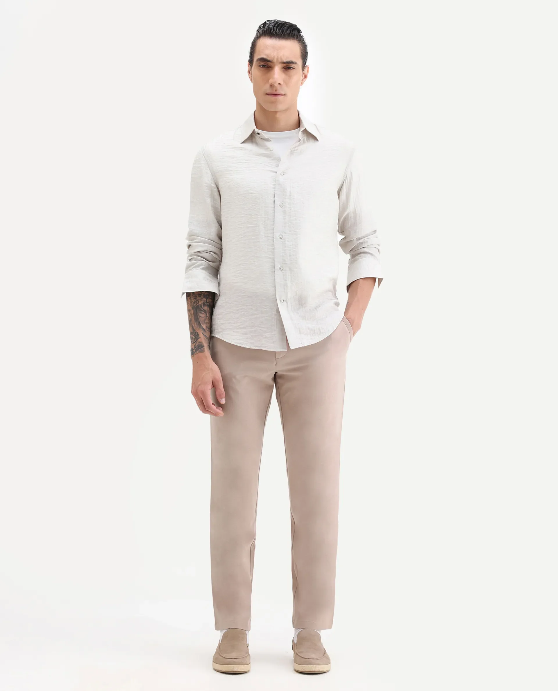 Rare Rabbit Men's Driver-2 Peach Polyester Blend Plain Regular Fit Trouser