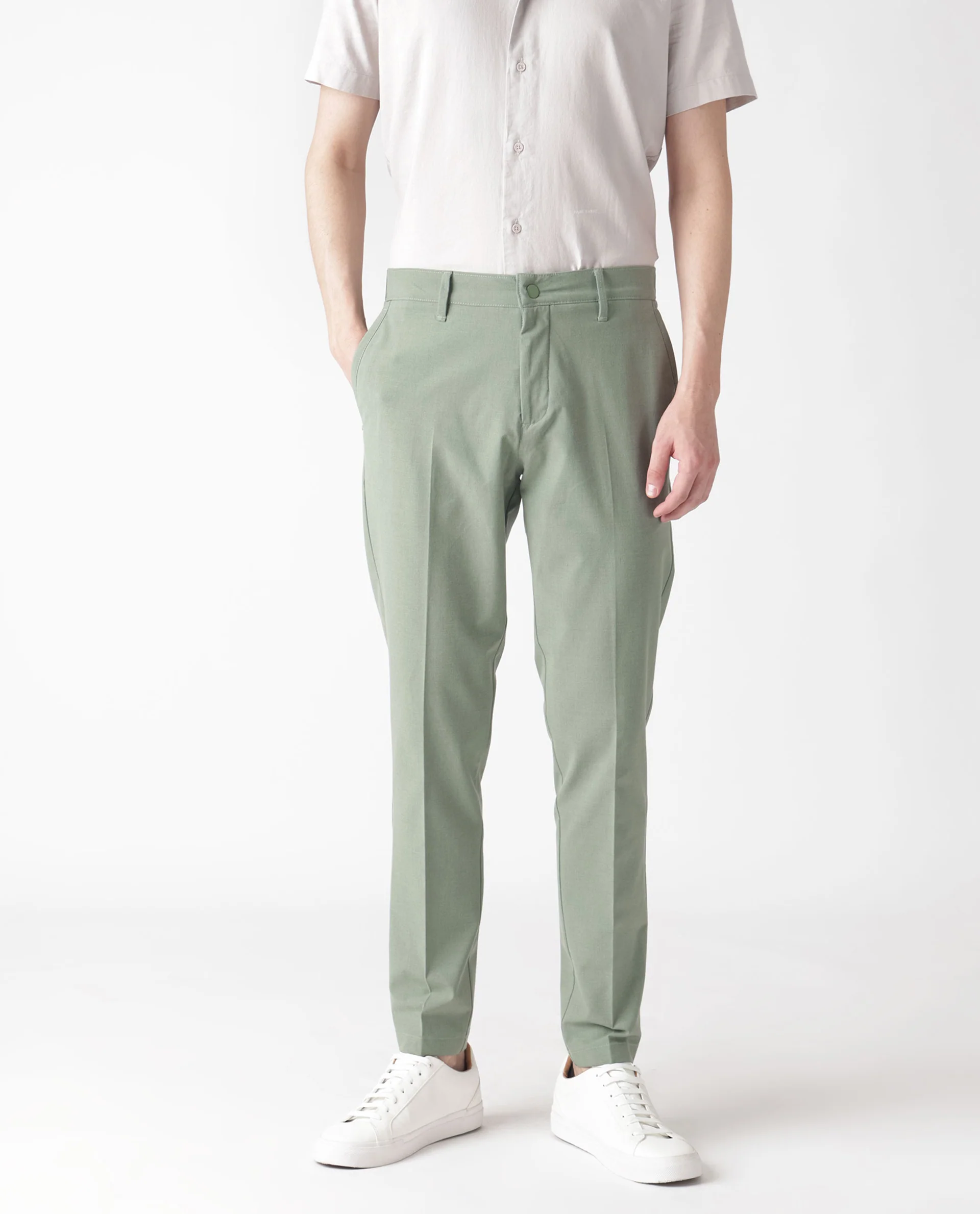 Rare Rabbit Men's Drivers Dusky Green Polyester Regular Fit Trouser