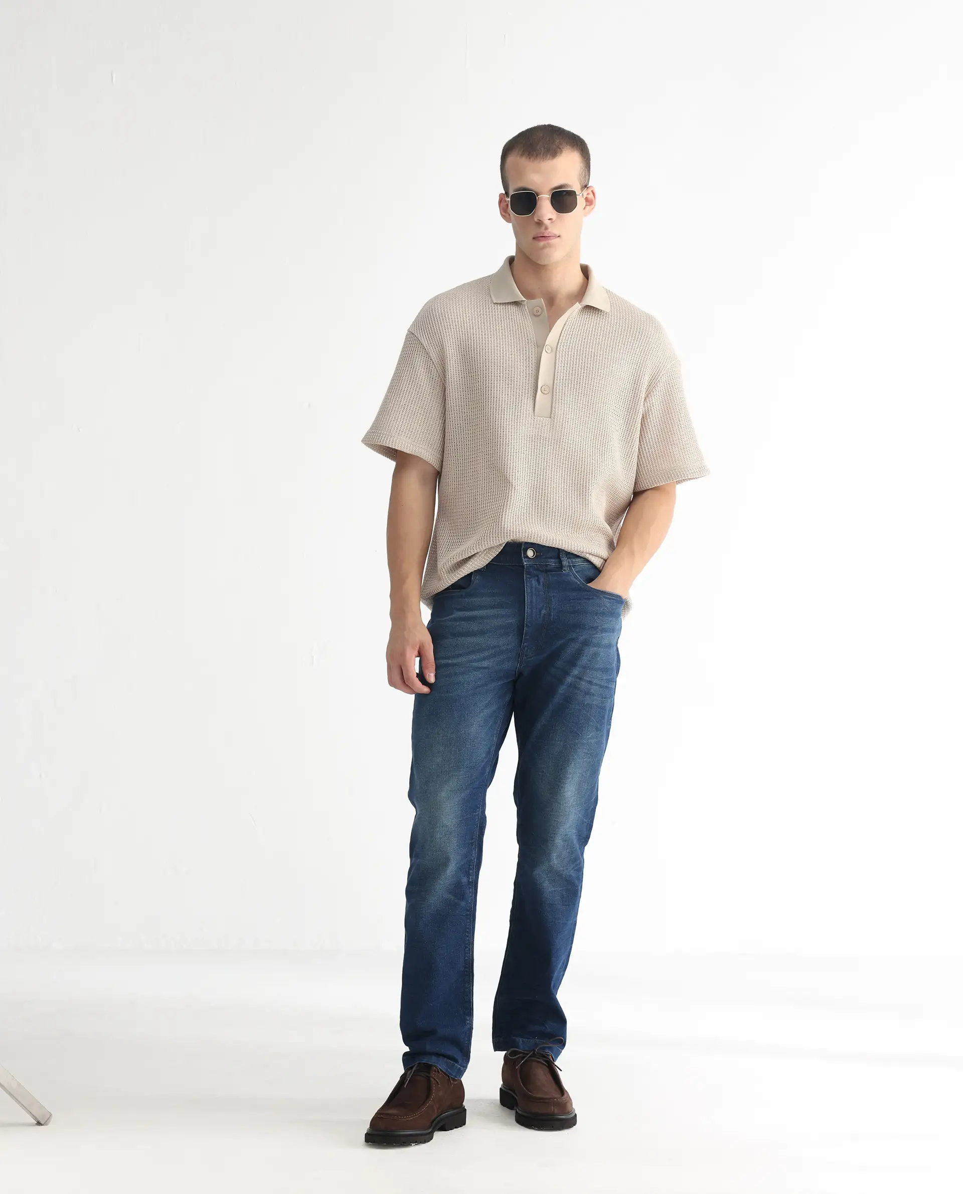 Rare Rabbit Men's Dunker Navy Cotton Plain Hawk Slim Fit Jeans