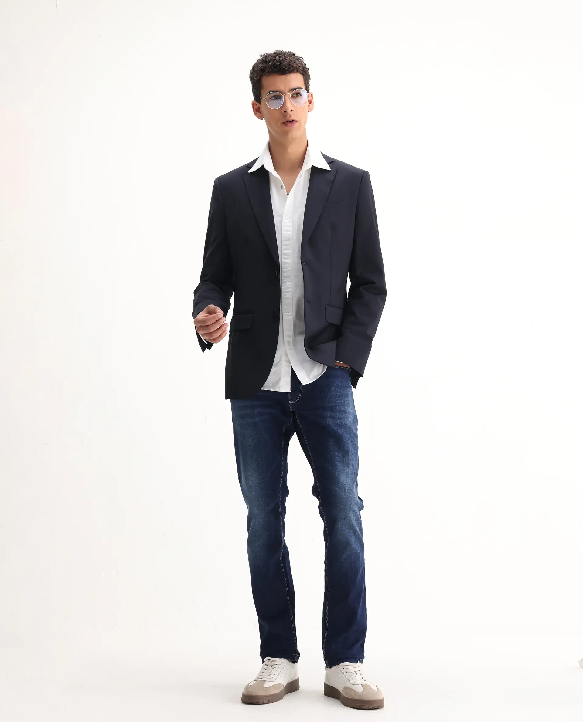 Rare Rabbit Men's Edwin Blue Cotton Plain Hawk Slim Fit Jeans