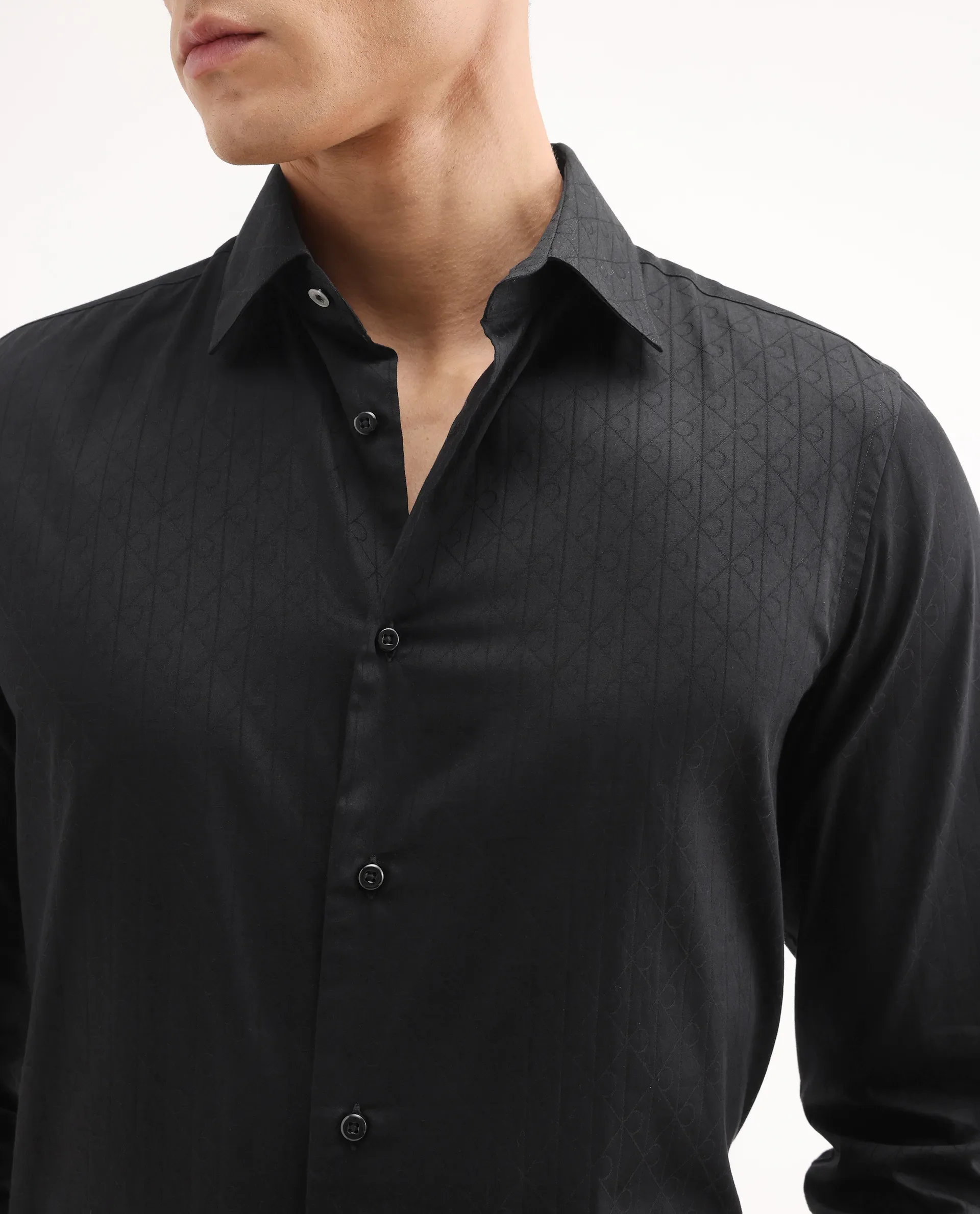 Rare Rabbit Men's Embon Black Cotton Jacquard Regular Fit Full Sleeve Collared Shirt - Image 5