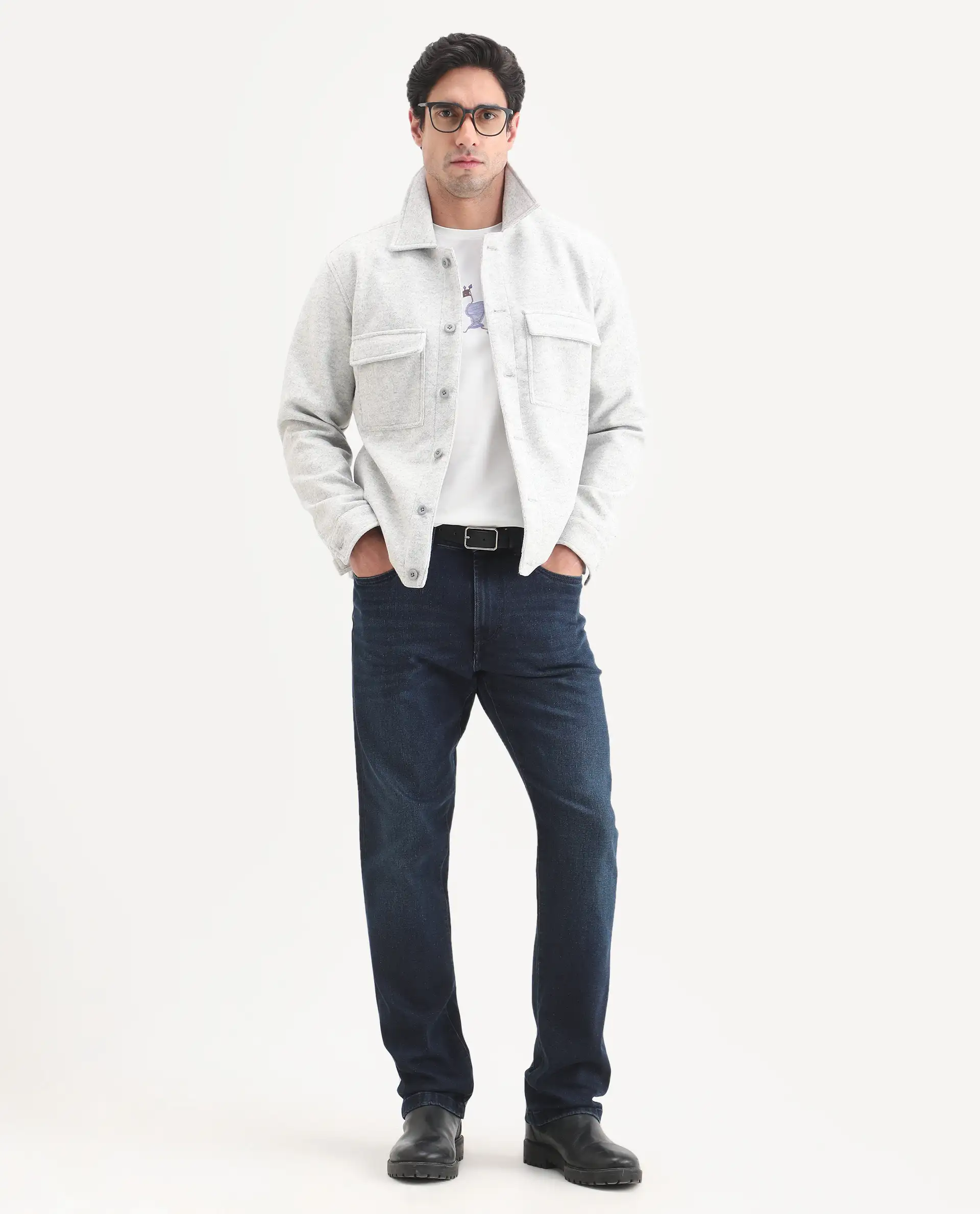 Rare Rabbit Men's Evolve 26 Dark Navy Cotton Blend Morris Regular Fit Plain Jeans