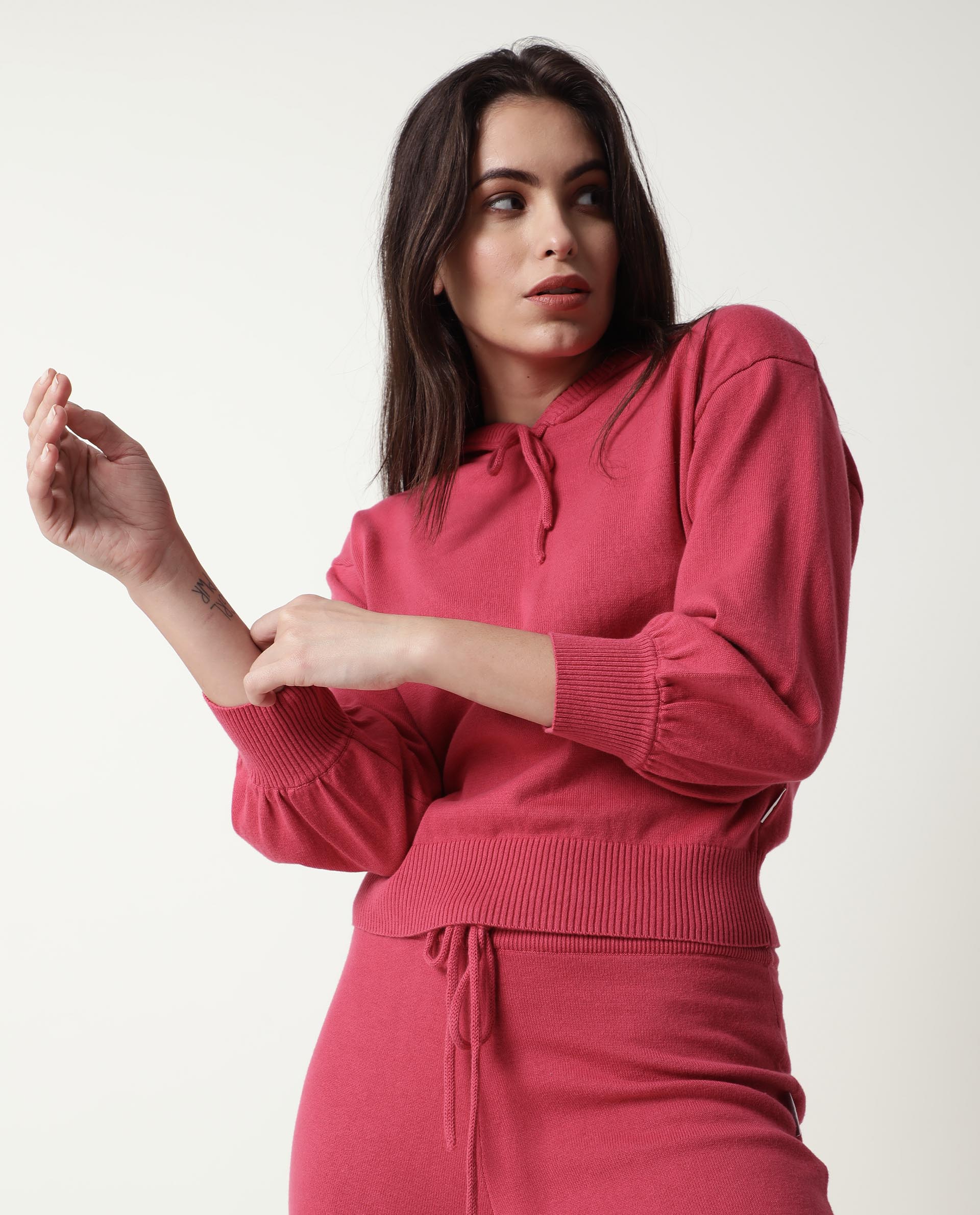 Rareism Women's Finn Sweat Light Pink Cotton Hooded Plain Relaxed Fit Sweater - Image 4