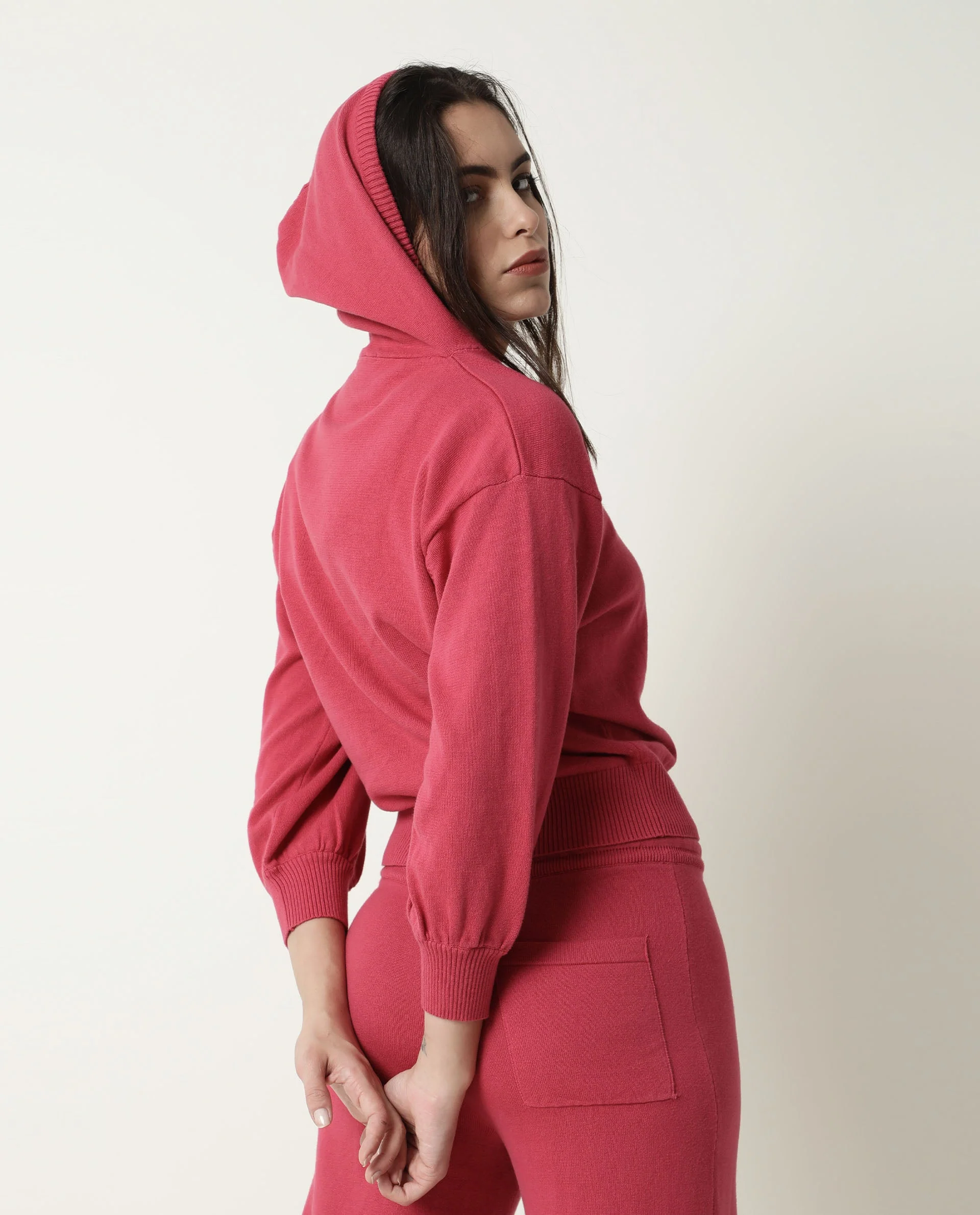 Rareism Women's Finn Sweat Light Pink Cotton Hooded Plain Relaxed Fit Sweater - Image 6