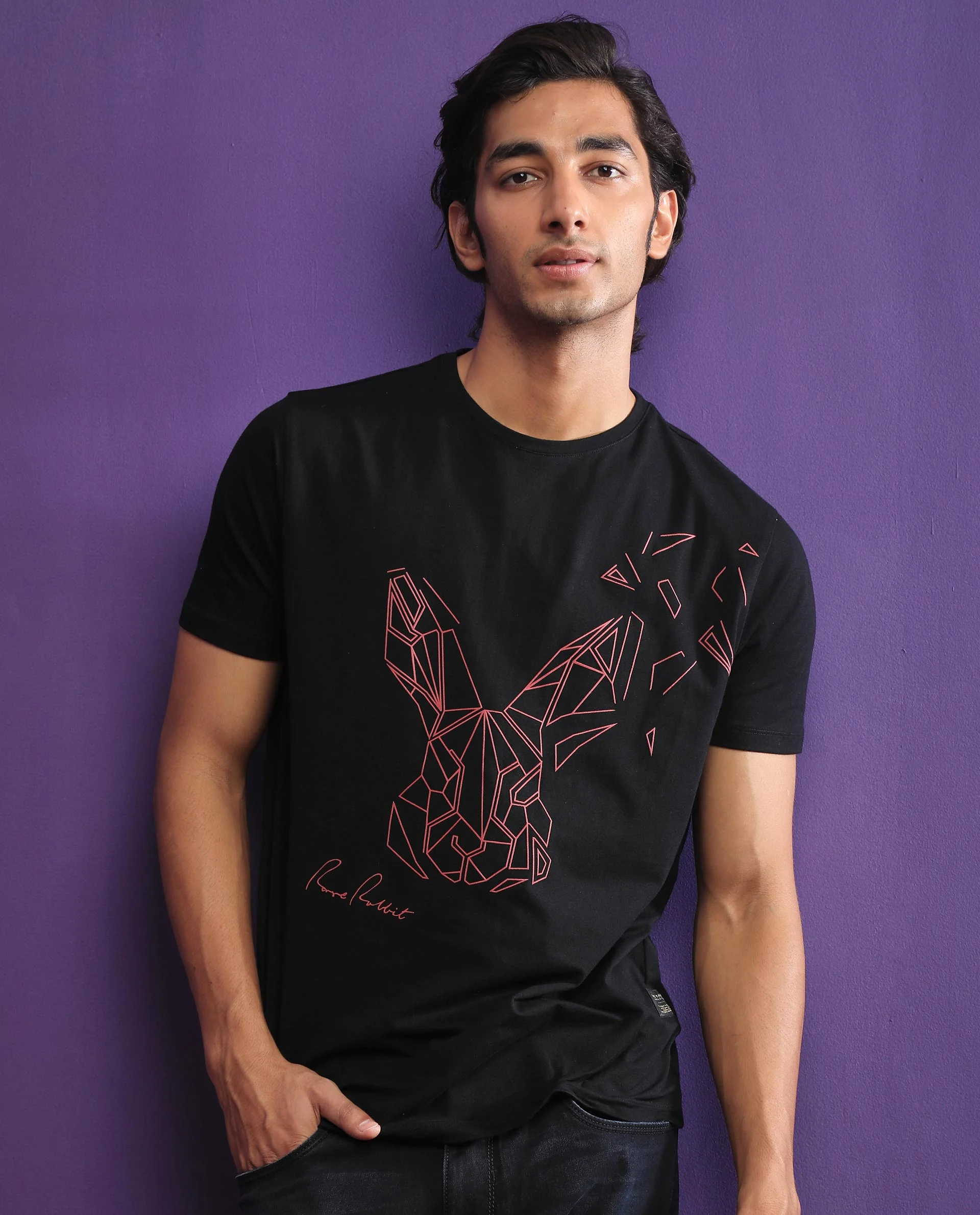 Rare Rabbit Men's Flames 2 Black Cotton Graphic Print Slim Fit Half Sleeve Crew Neck T-Shirt
