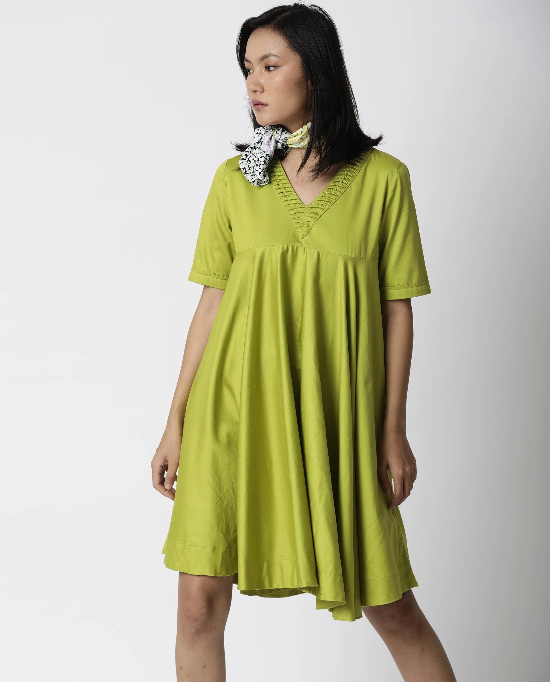 Rareism Women Foster Green Dress Short Sleeves Solid