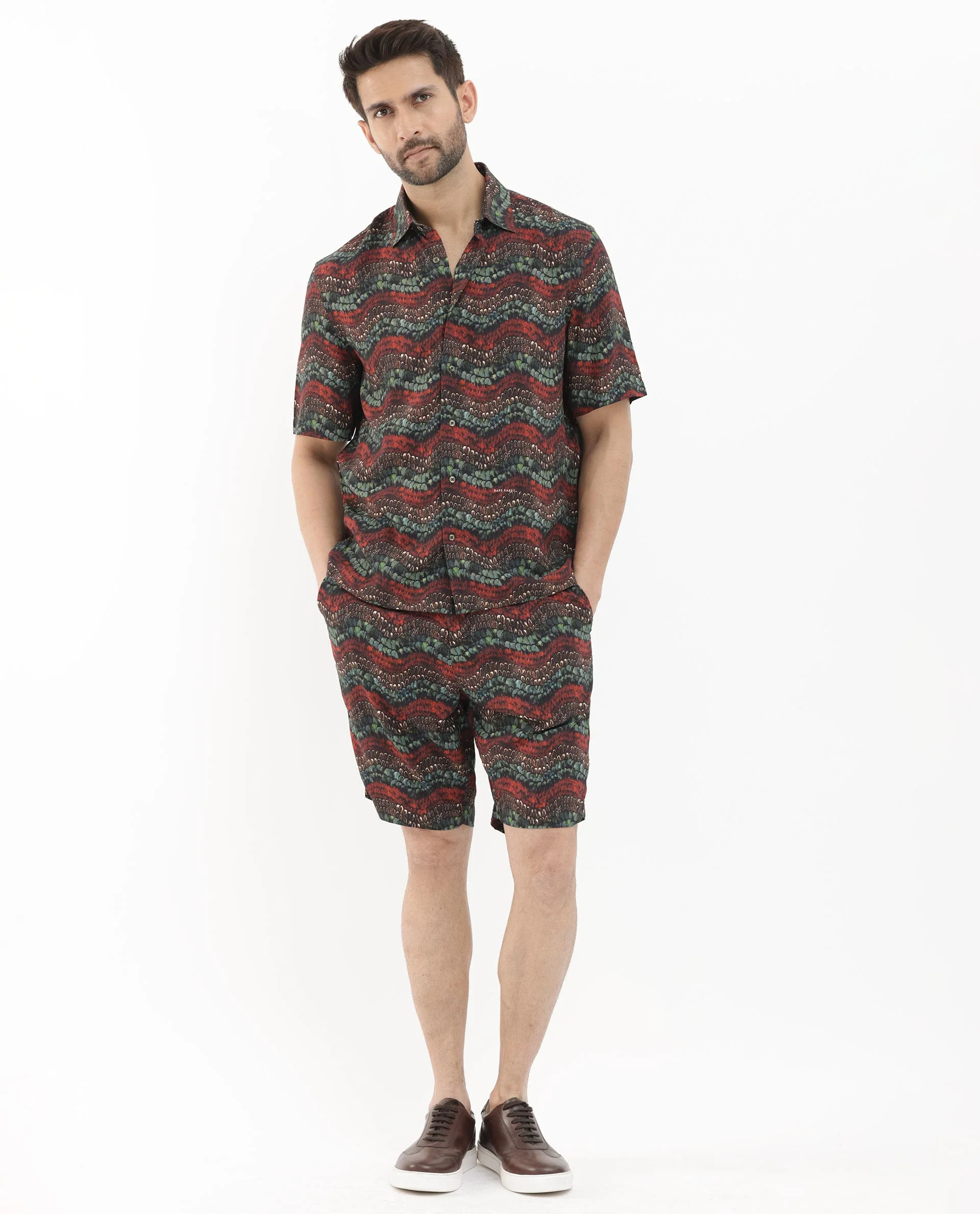 Rare Rabbit Men's Fraks Brown Viscose Tropical Print Boxy Fit Half Sleeve Spread Collar Shirt - Image 2