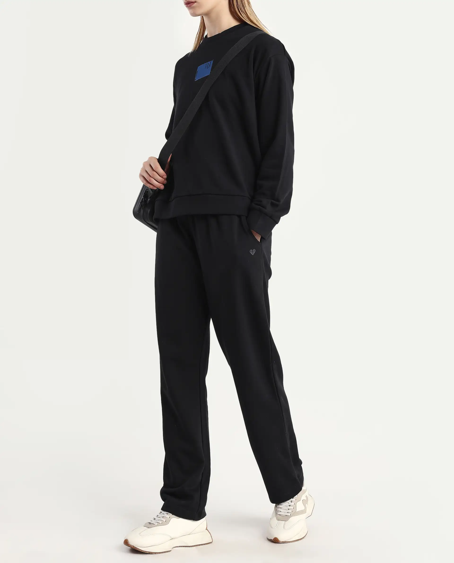 Rareism Women's Fronk Black Polyester Blend Plain Ankle Length Tailored Track Pant