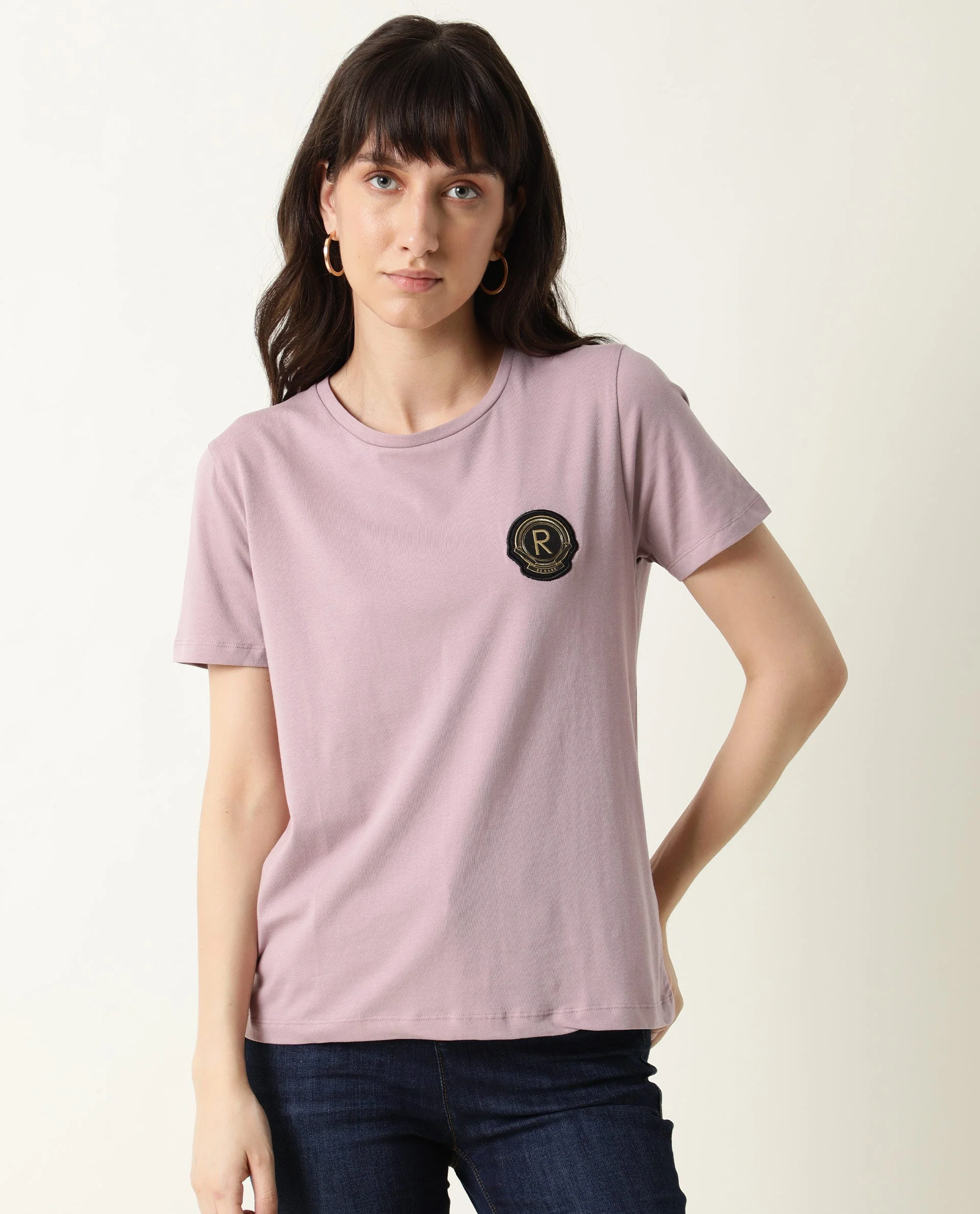 Rareism Women's Fuji Pink Cotton Crew Neck Graphic Print Regular Fit T-Shirt