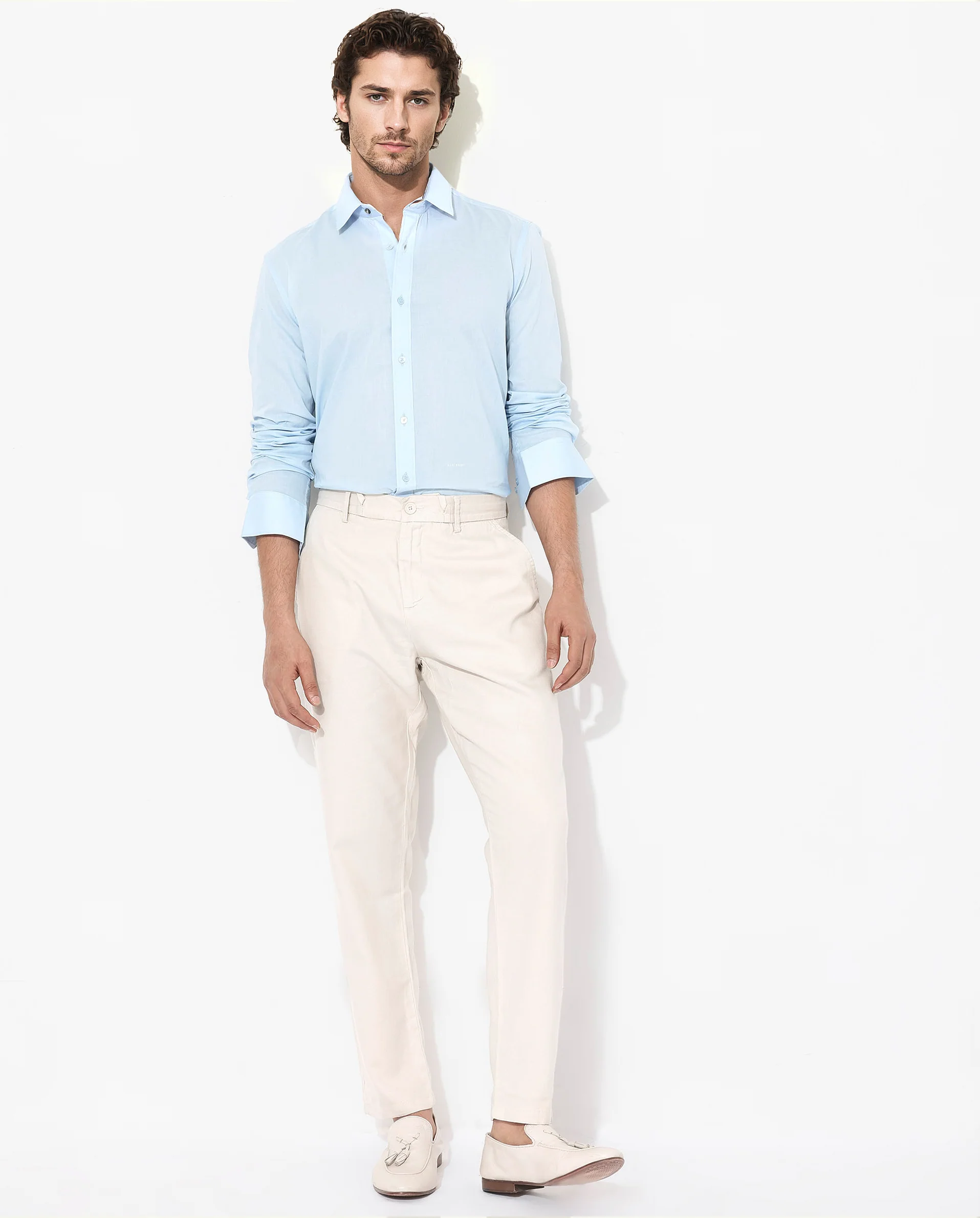 Rare Rabbit Men's Fullsleen Pastel Blue Cotton Plain Regular Fit Full Sleeve Collared Shirt - Image 2