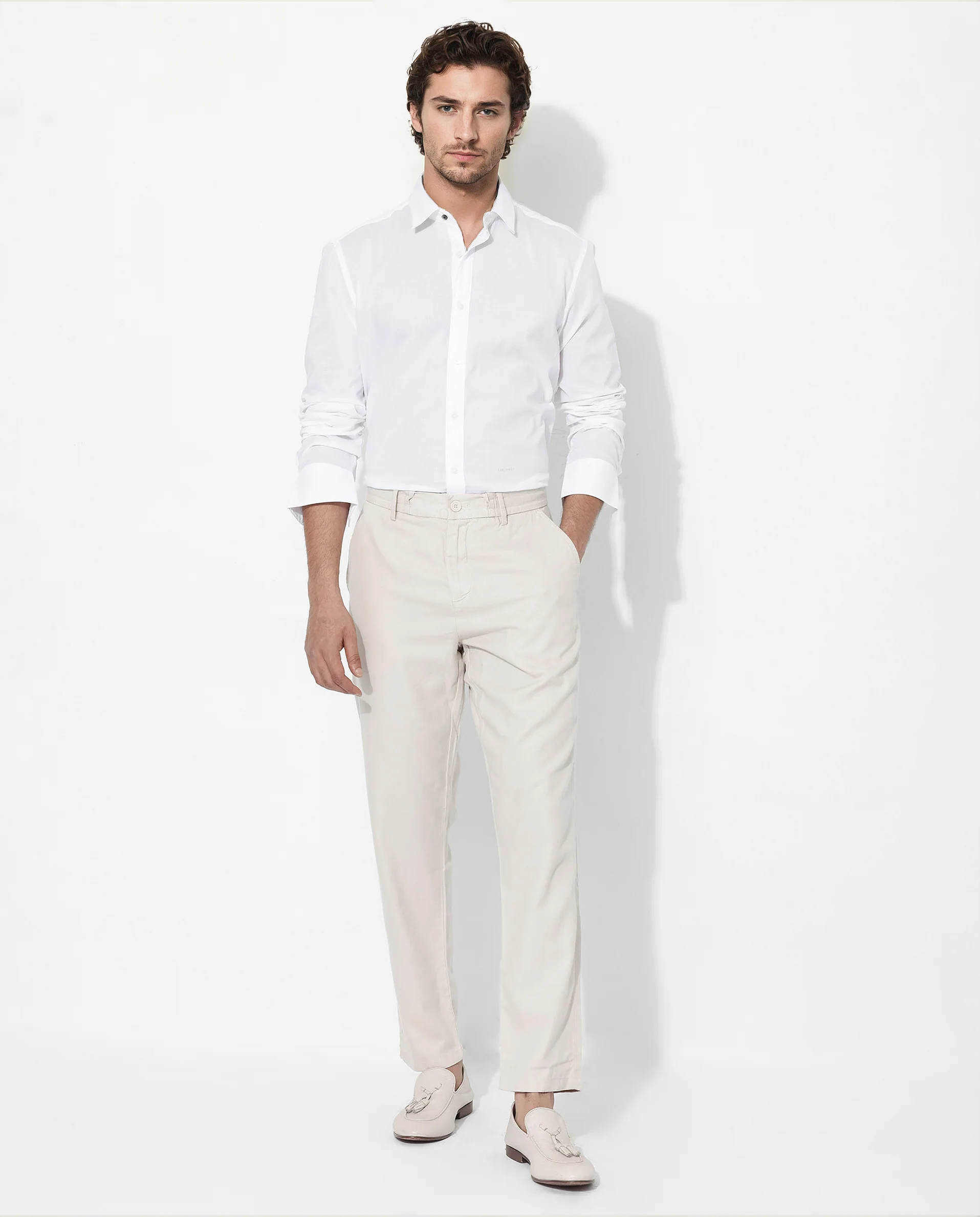 Rare Rabbit Men's Fullsleen White Cotton Plain Regular Fit Full Sleeve Collared Shirt - Image 2
