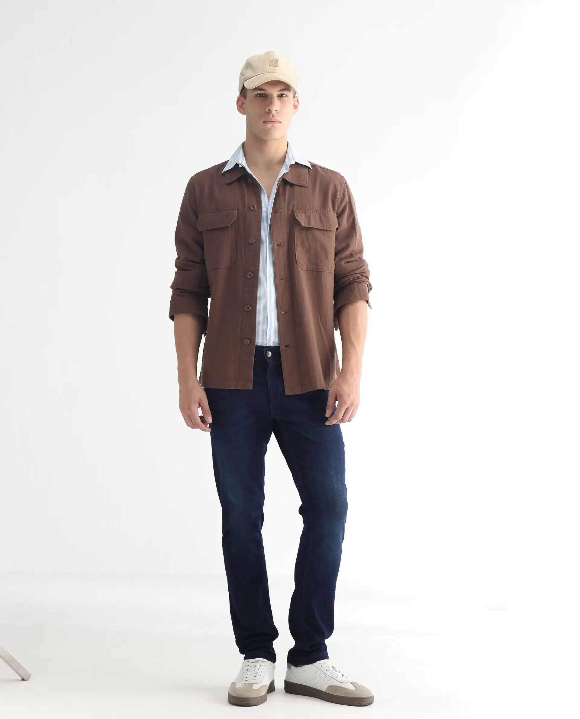 Rare Rabbit Men's Gaza Blue Cotton Plain Hawk Slim Fit Jeans